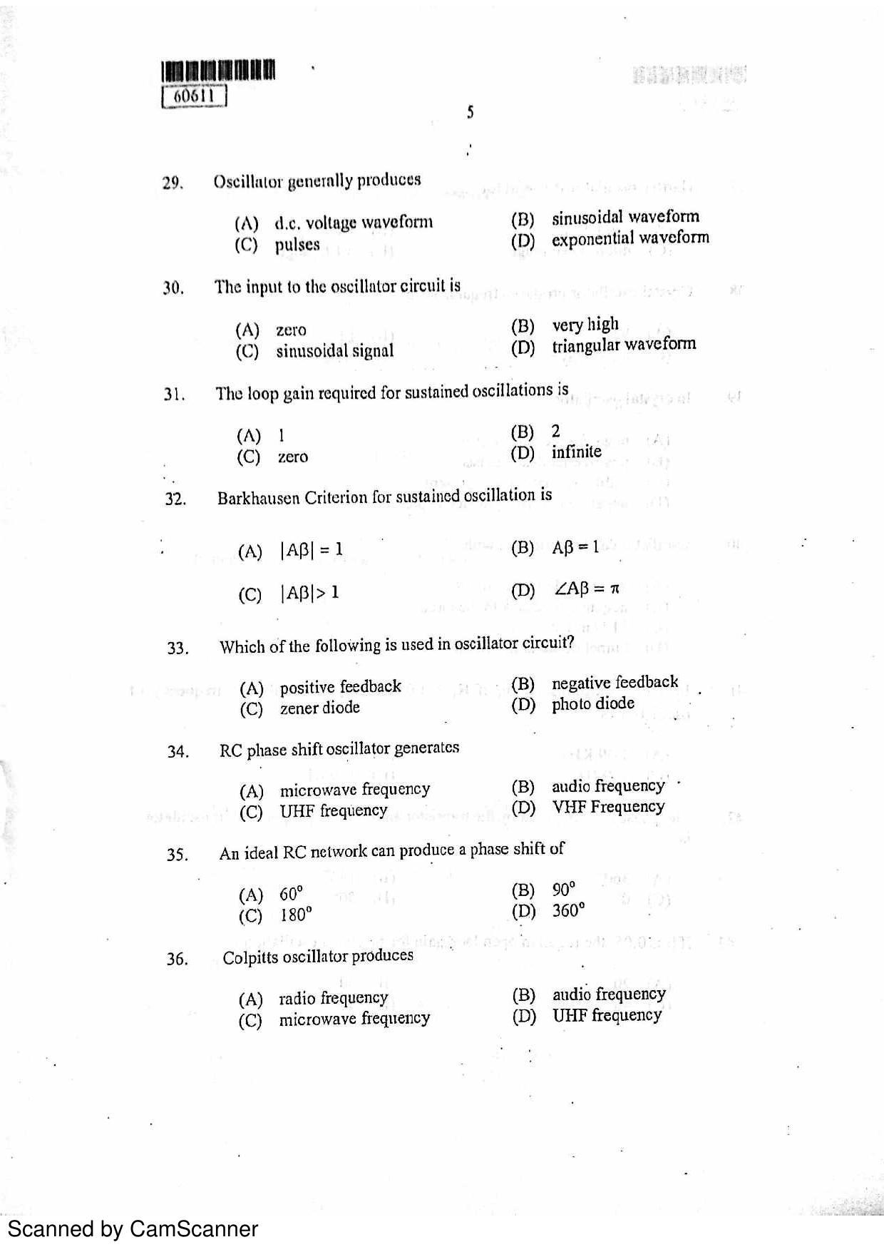 CUSAT CAT 2011 Electronics Question Paper - Page 6