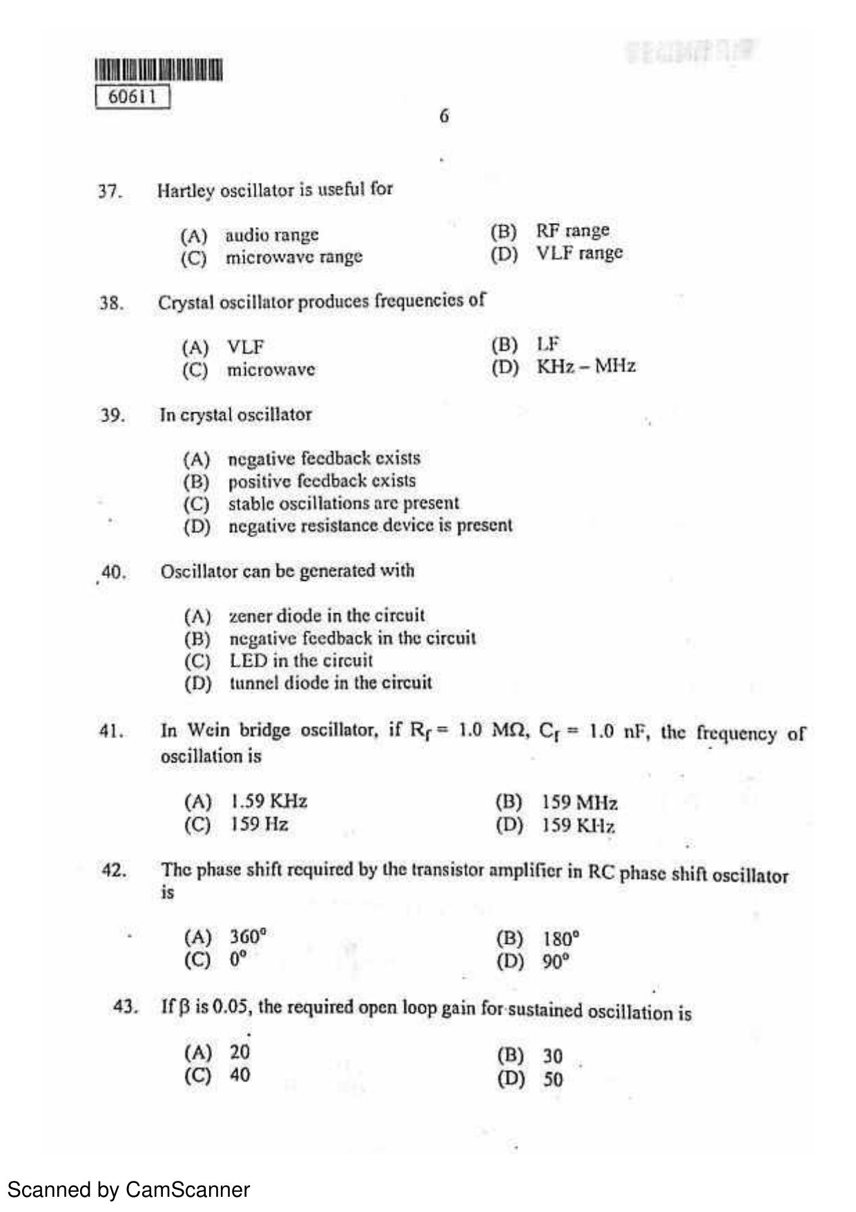 CUSAT CAT 2011 Electronics Question Paper - Page 7