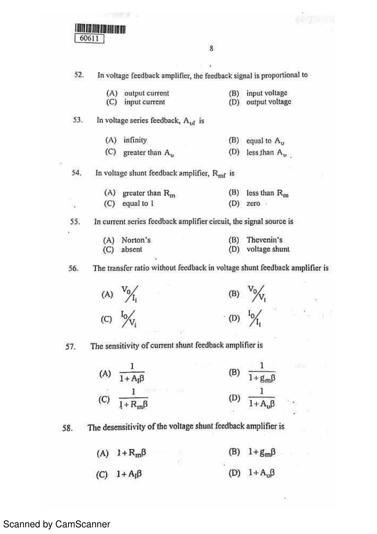 CUSAT CAT 2011 Electronics Question Paper - Page 9