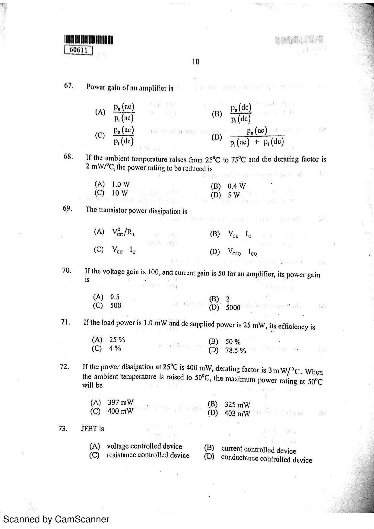 CUSAT CAT 2011 Electronics Question Paper - Page 11