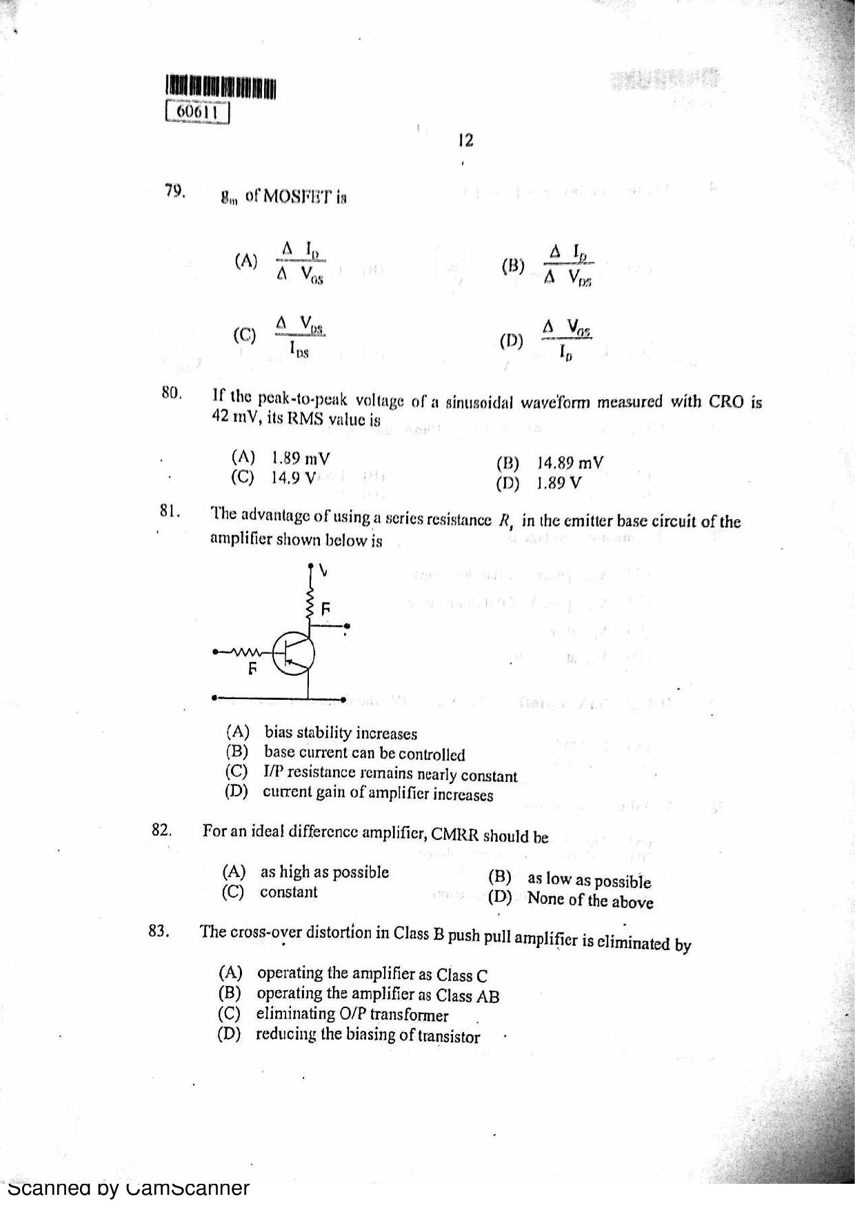 CUSAT CAT 2011 Electronics Question Paper - Page 13