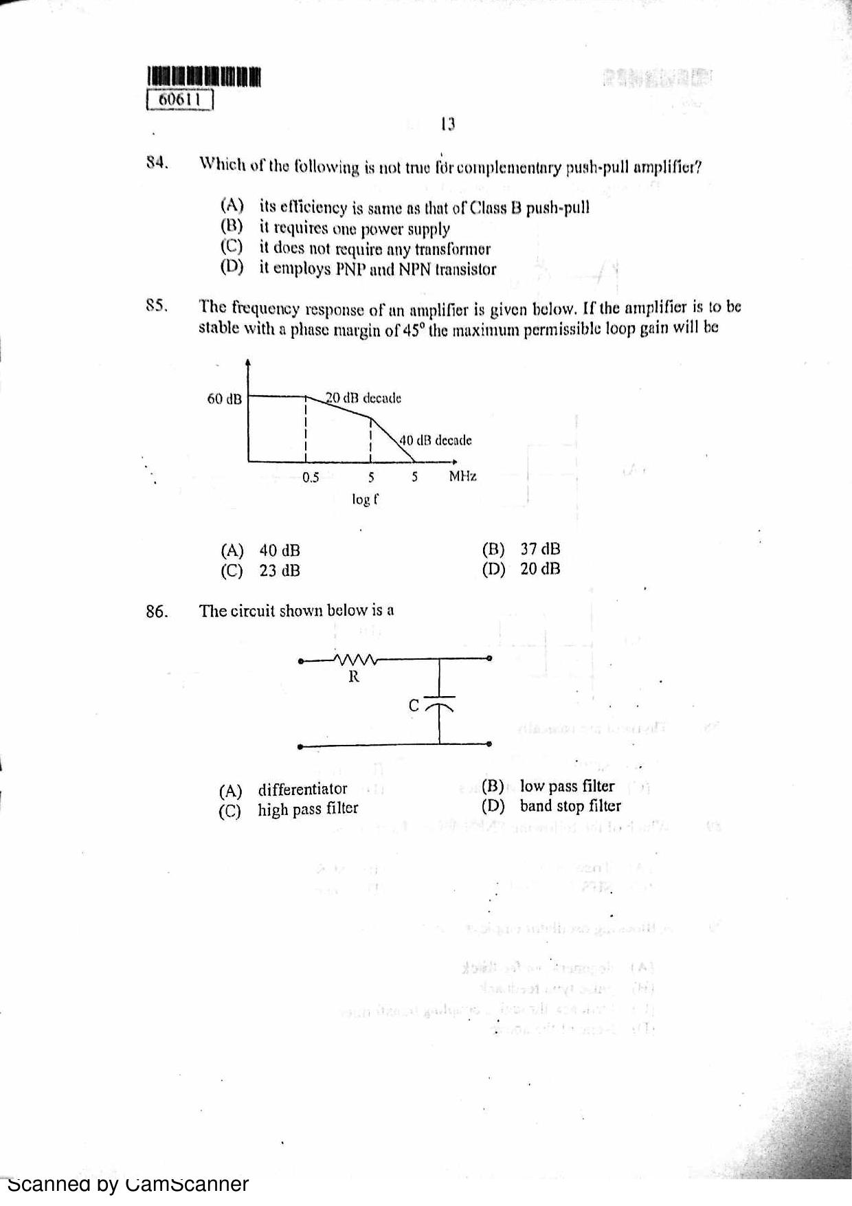 CUSAT CAT 2011 Electronics Question Paper - Page 14