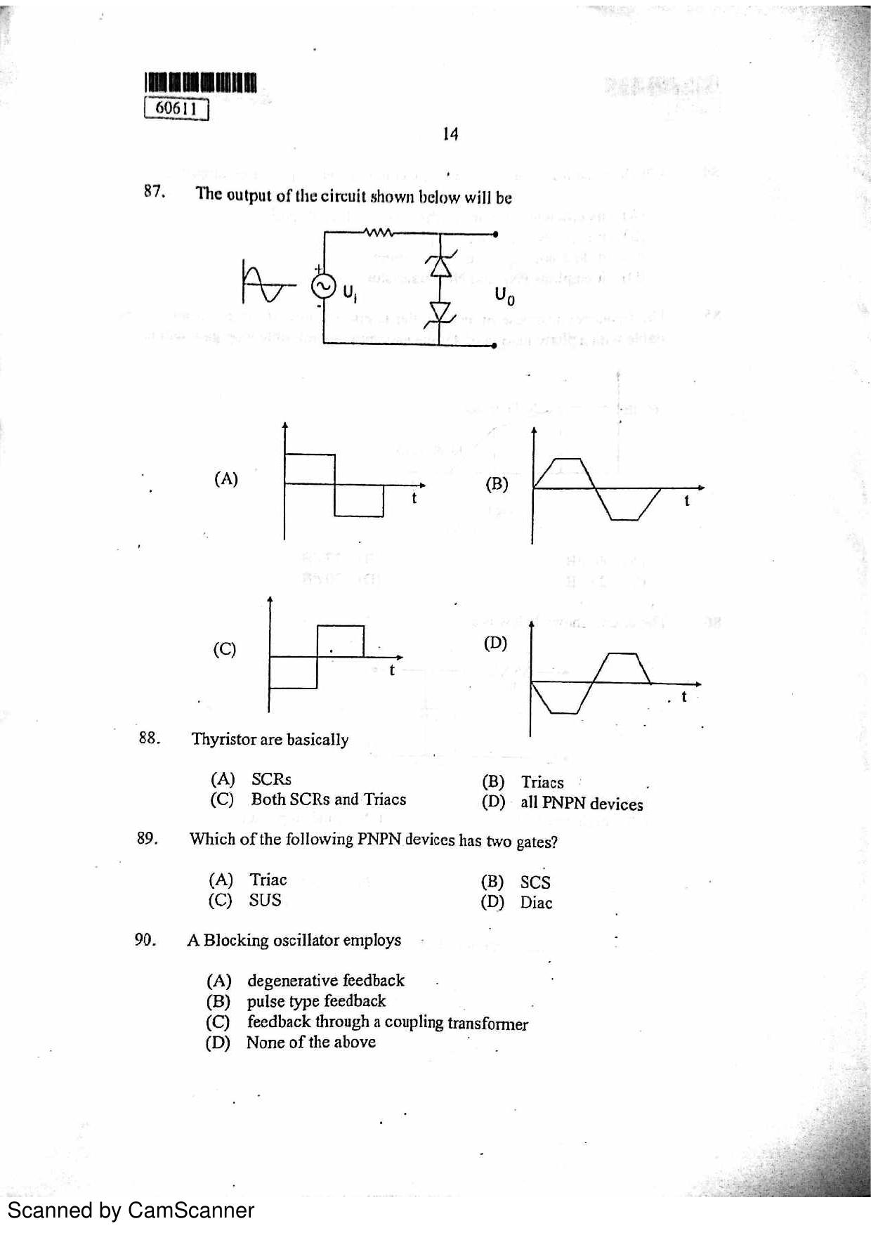 CUSAT CAT 2011 Electronics Question Paper - Page 15