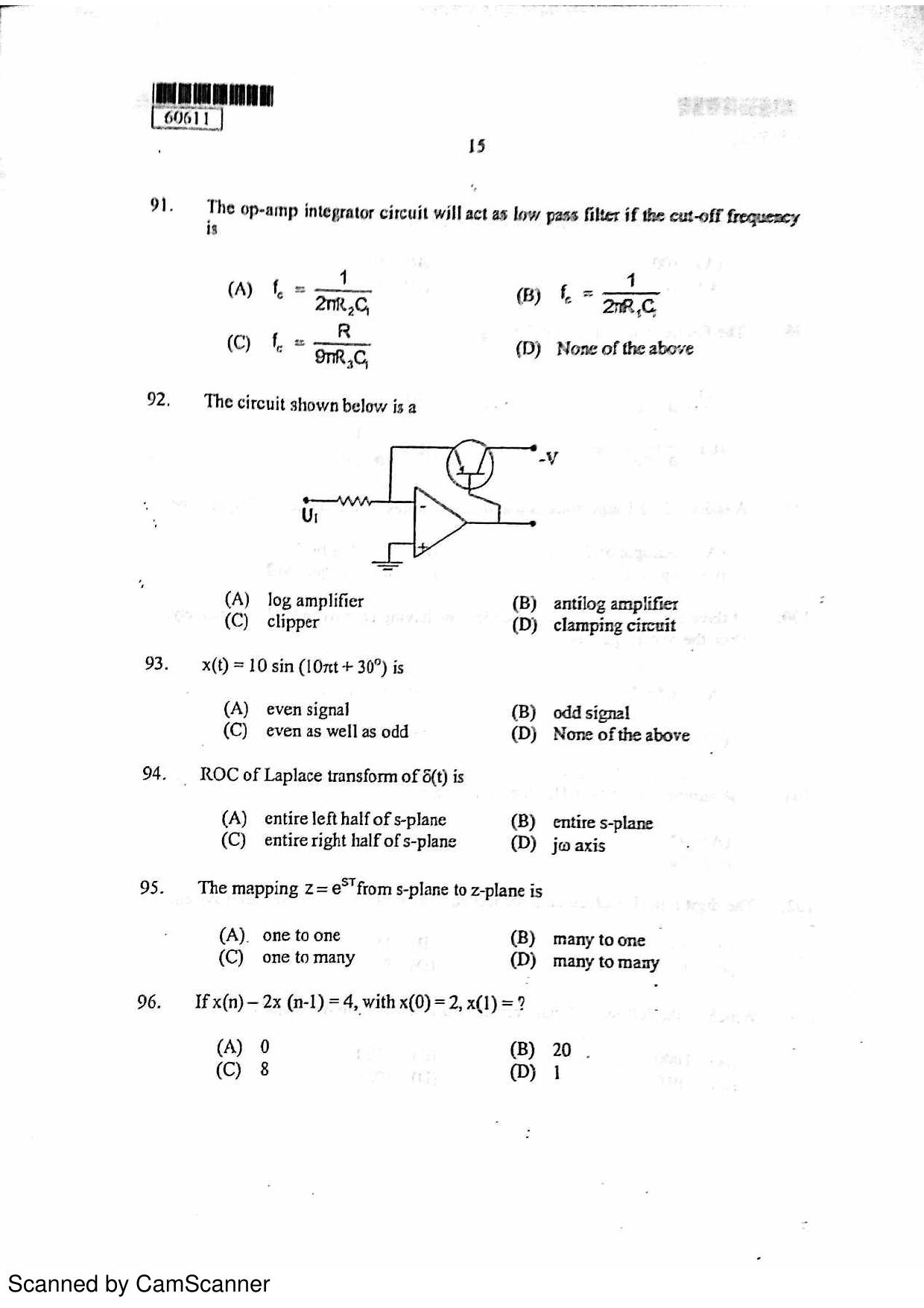 CUSAT CAT 2011 Electronics Question Paper - Page 16