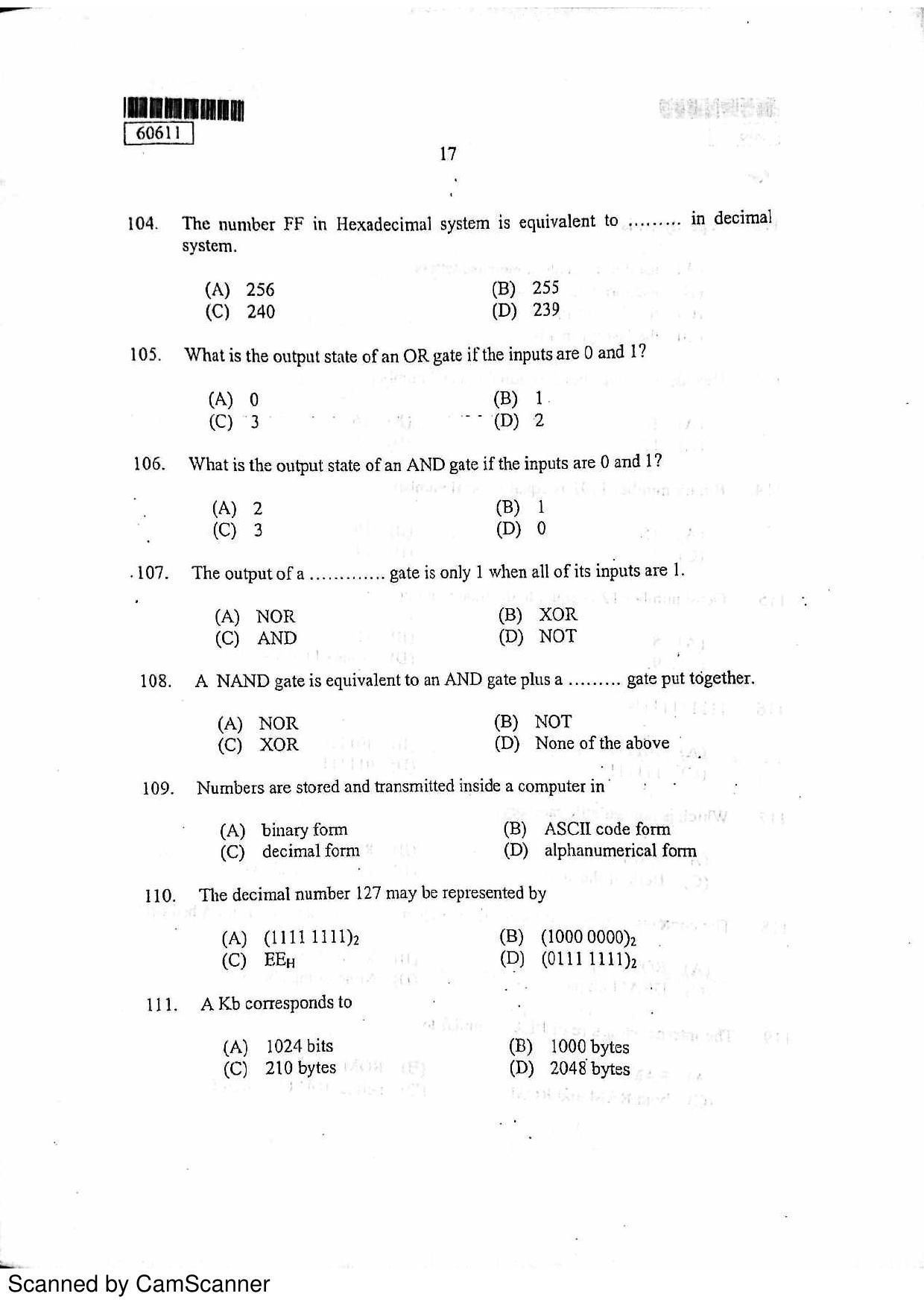 CUSAT CAT 2011 Electronics Question Paper - Page 18