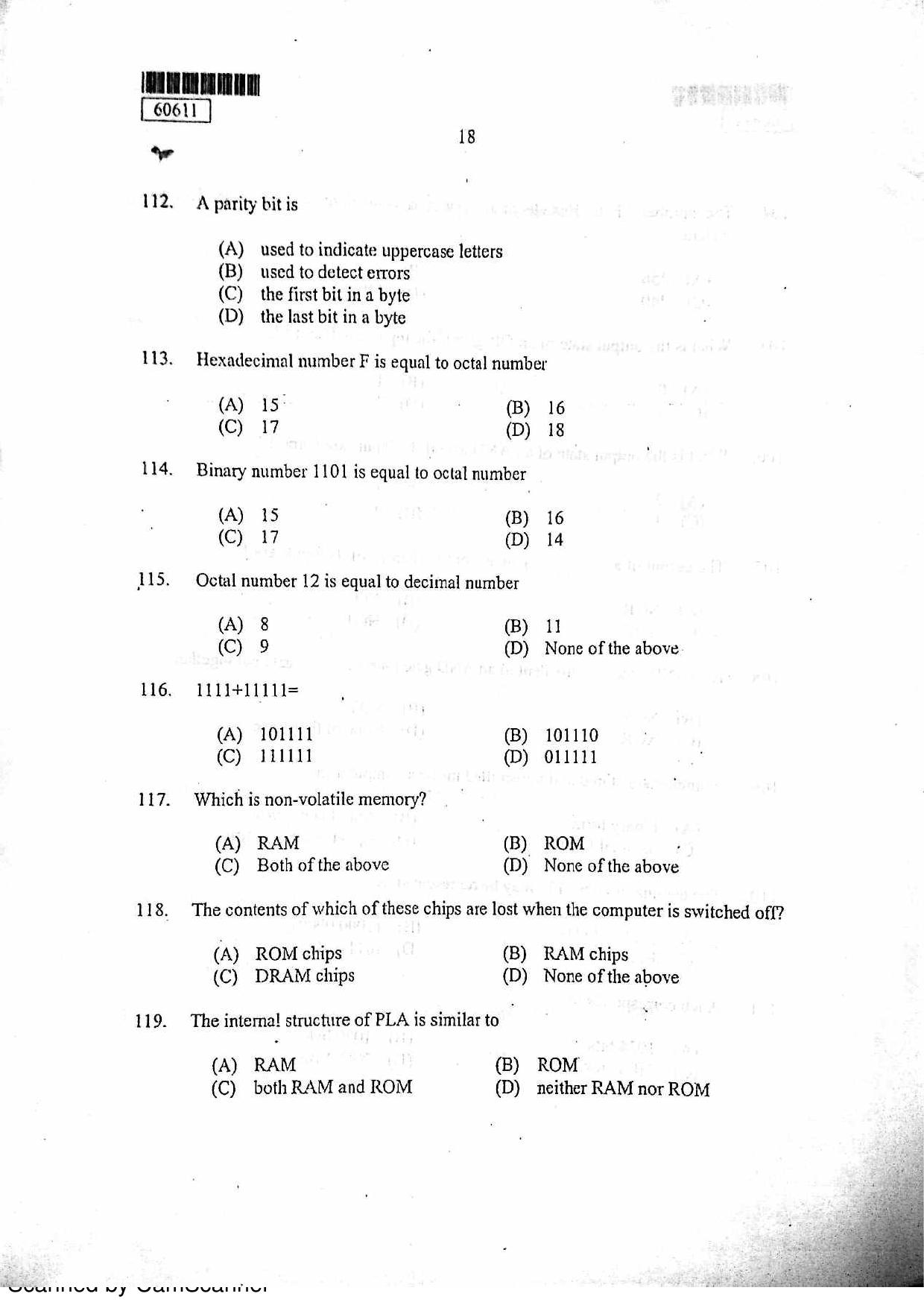 CUSAT CAT 2011 Electronics Question Paper - Page 19