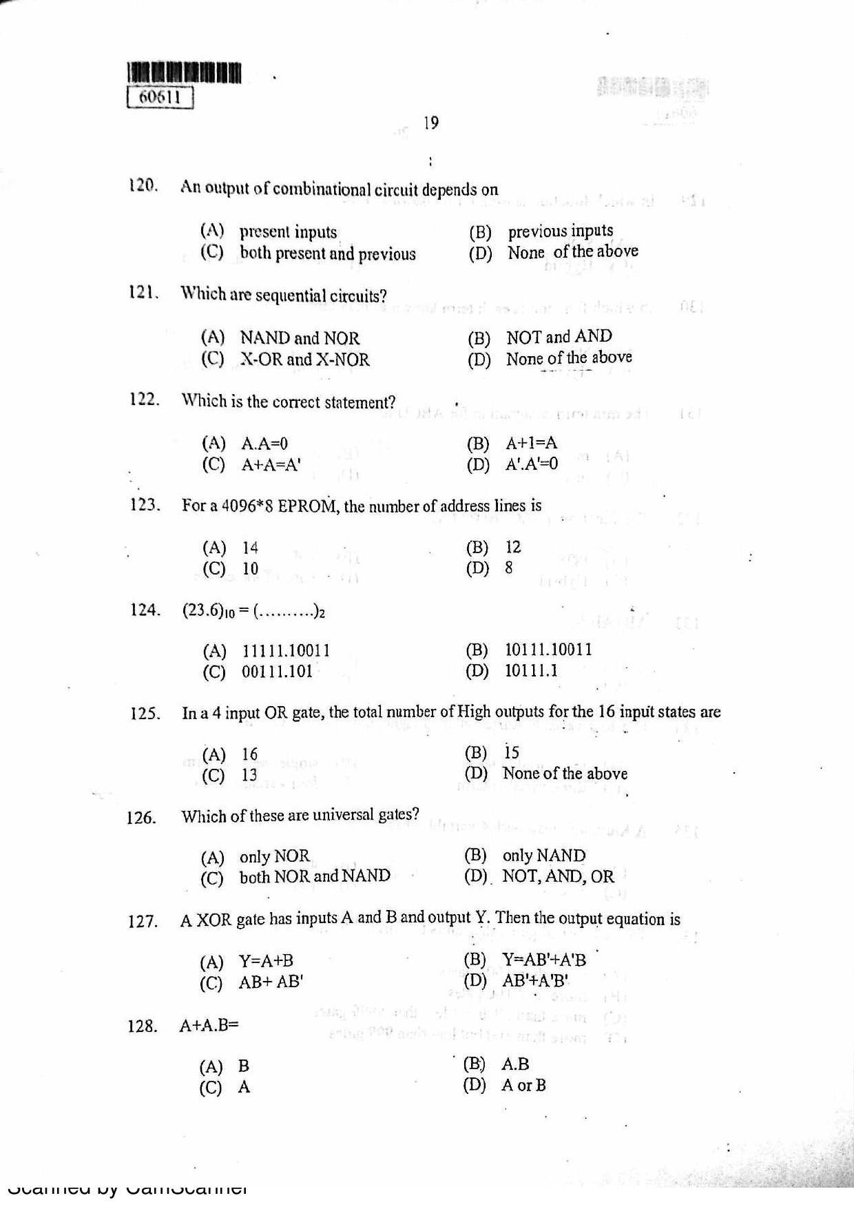 CUSAT CAT 2011 Electronics Question Paper - Page 20