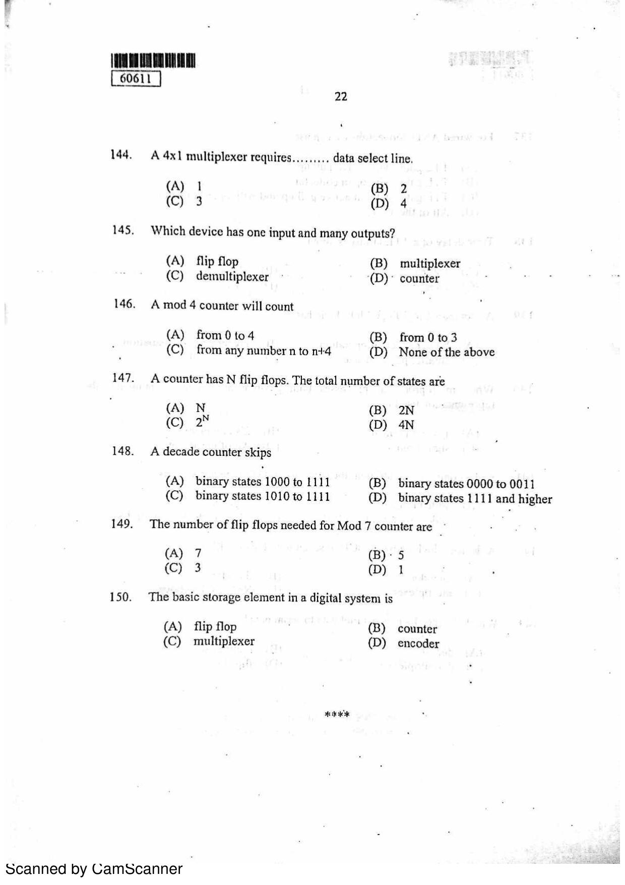 CUSAT CAT 2011 Electronics Question Paper - Page 23