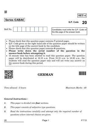 CBSE Class 12 20_German 2022 Question Paper