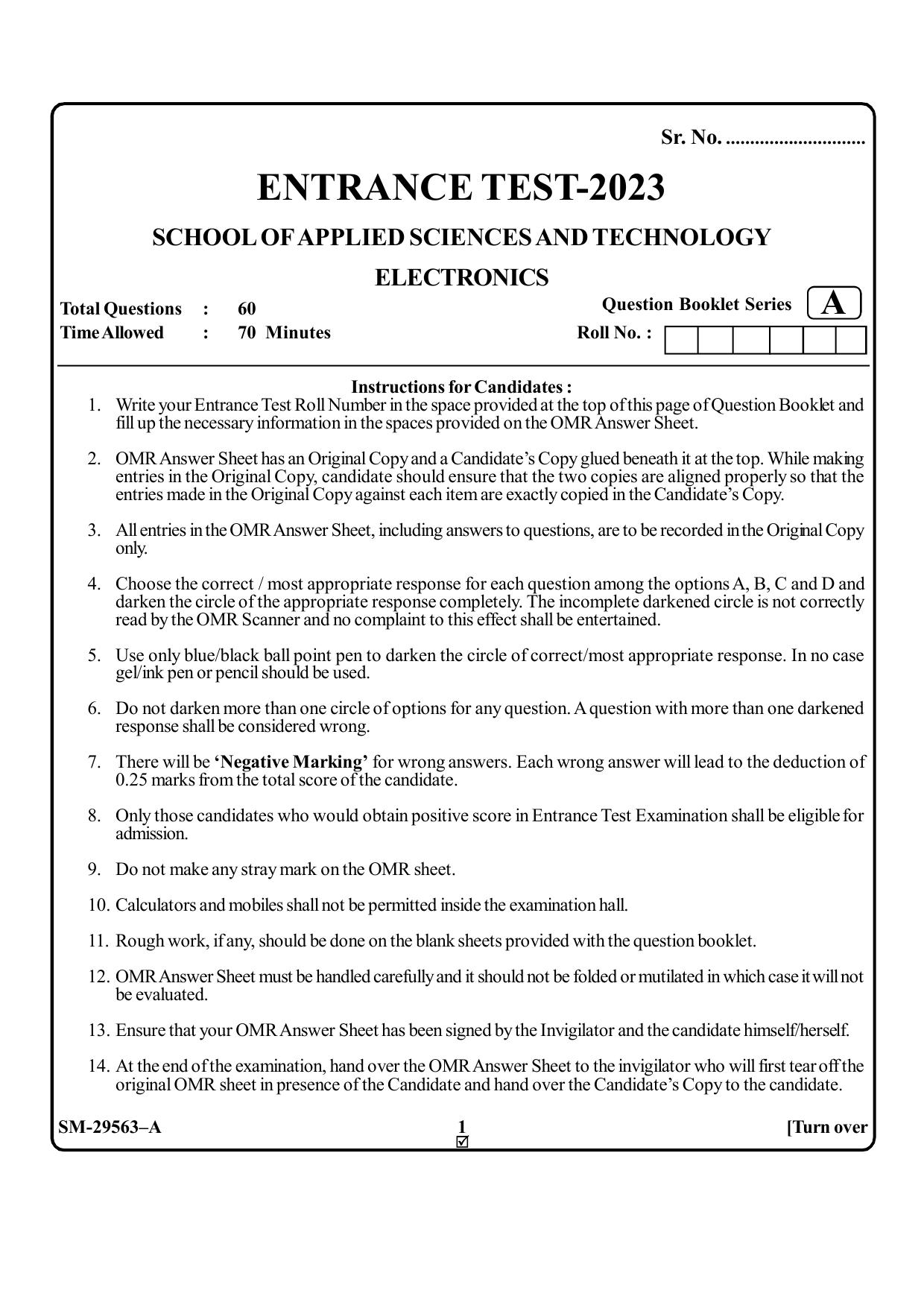 KUET 2023 M.Sc.Electronics Question Paper - Page 1