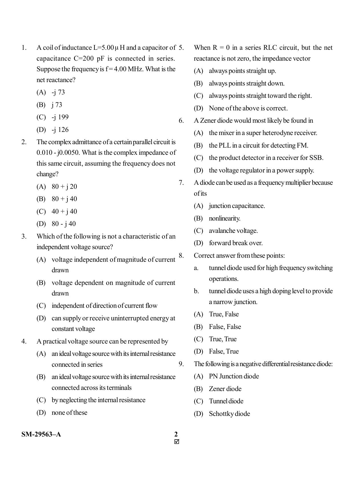 KUET 2023 M.Sc.Electronics Question Paper - Page 2