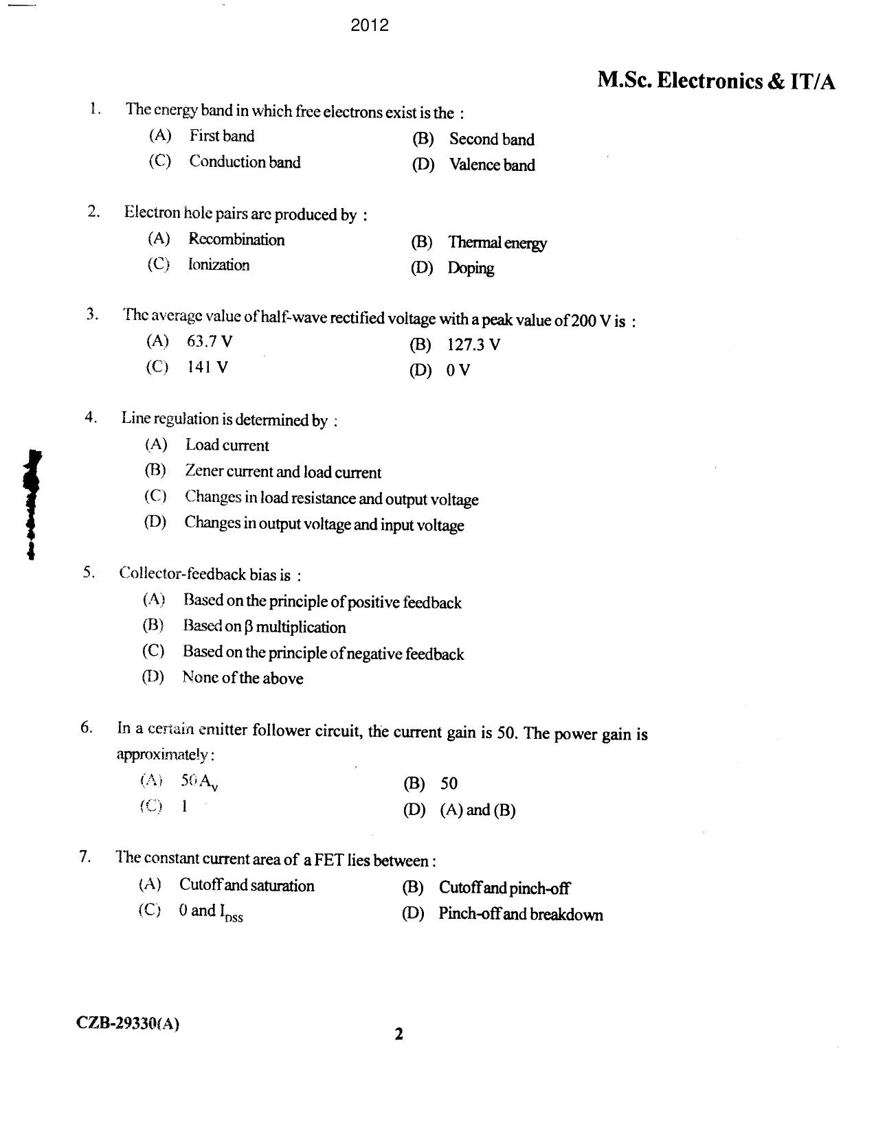 KUET 2023 M.Sc.Electronics Question Paper - Page 72