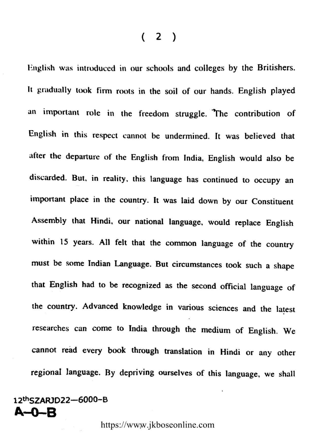 JKBOSE Class 12 English 6000-B Question Papers 2022 - Page 2