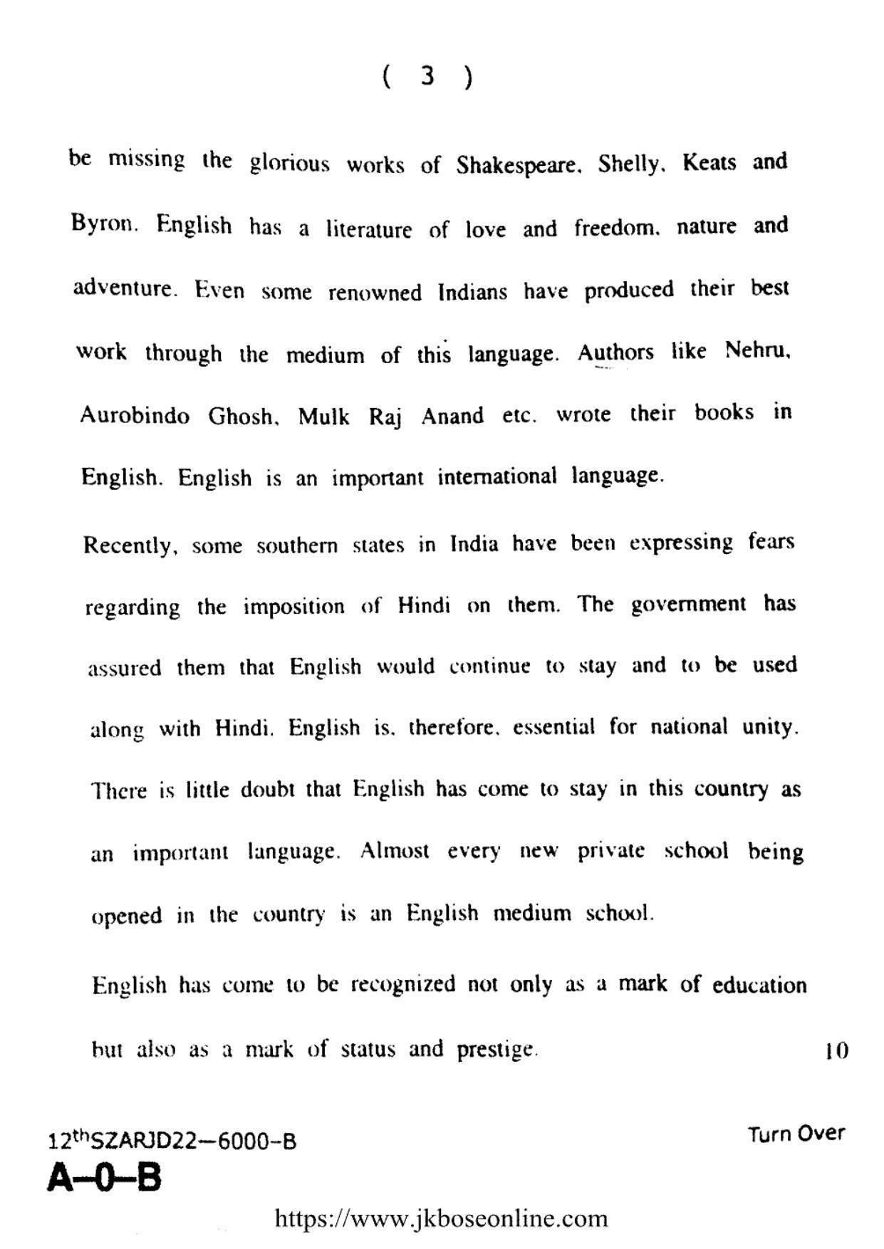 JKBOSE Class 12 English 6000-B Question Papers 2022 - Page 3