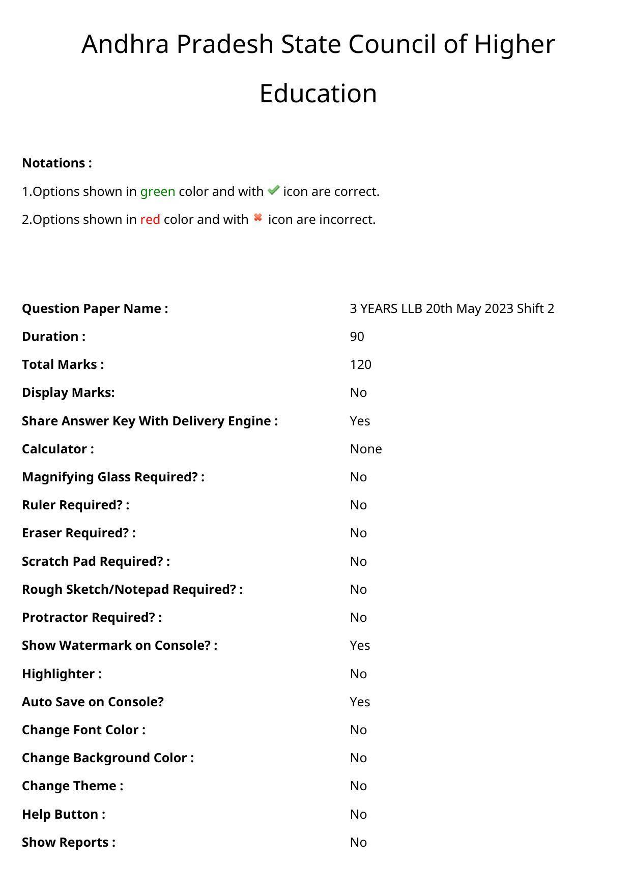AP LAWCET 2023 - 3 Year LLB Question Paper With Keys - Page 1