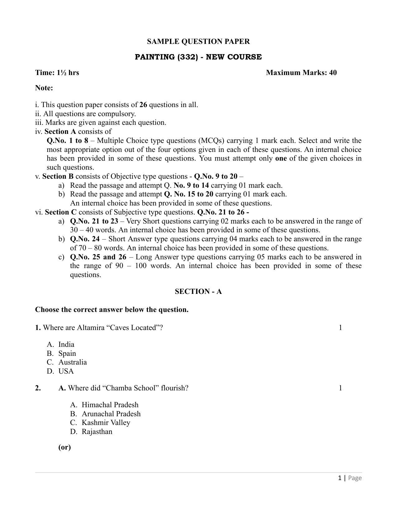NIOS Class 12 Painting (New) Sample Paper - Page 1