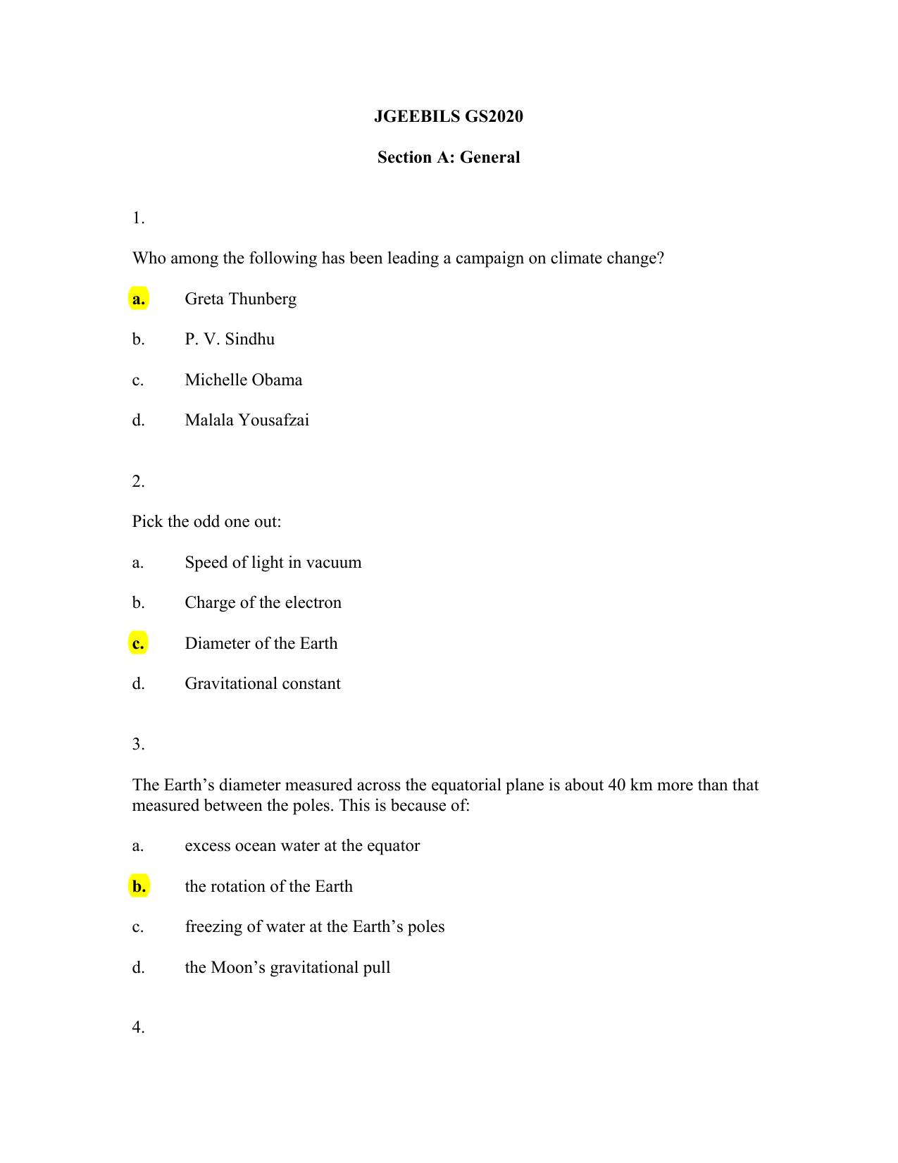 JGEEBILS Biology Question Paper 2020 - Page 1