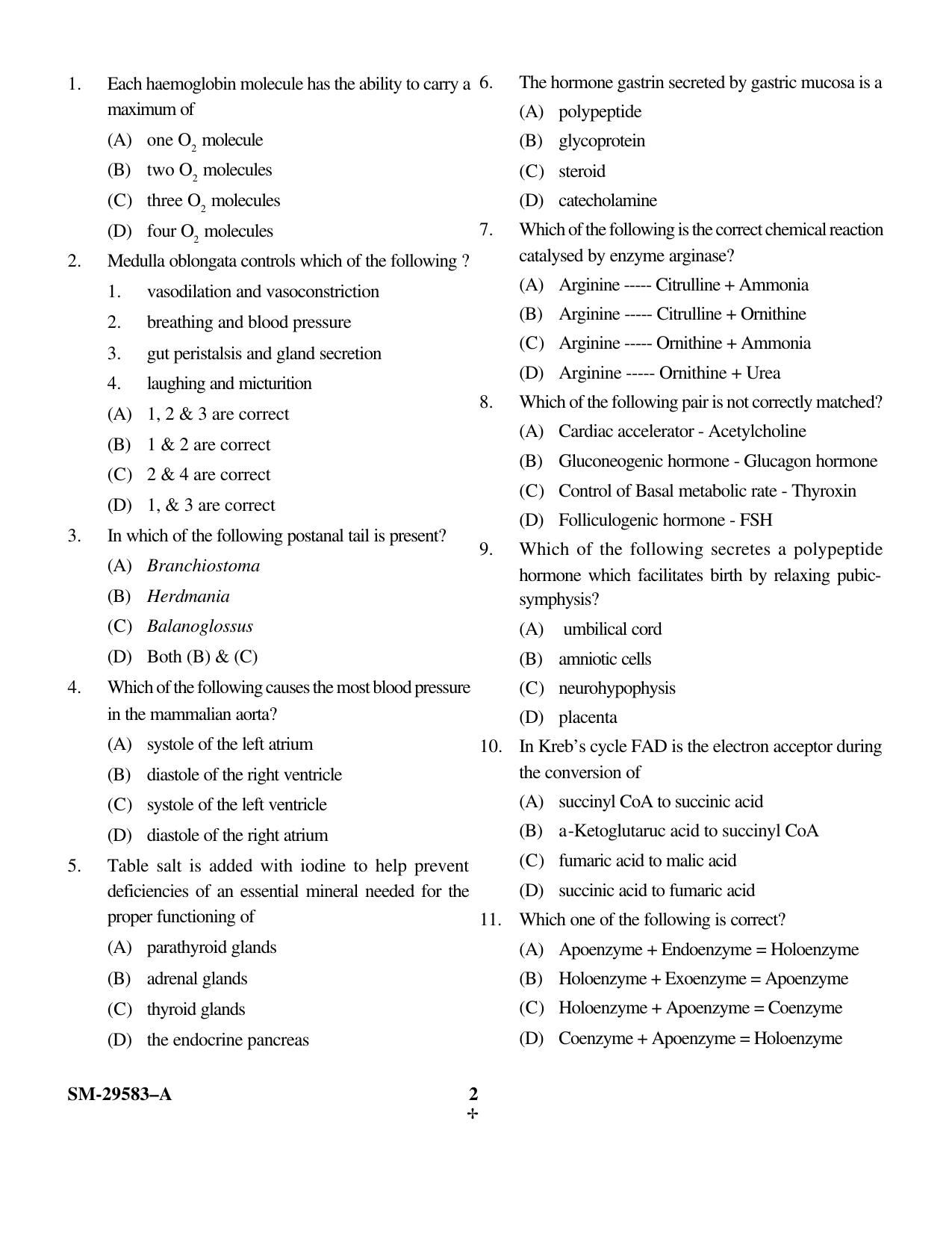 KUET 2023 M.Sc.Zoology Question Paper - Page 2