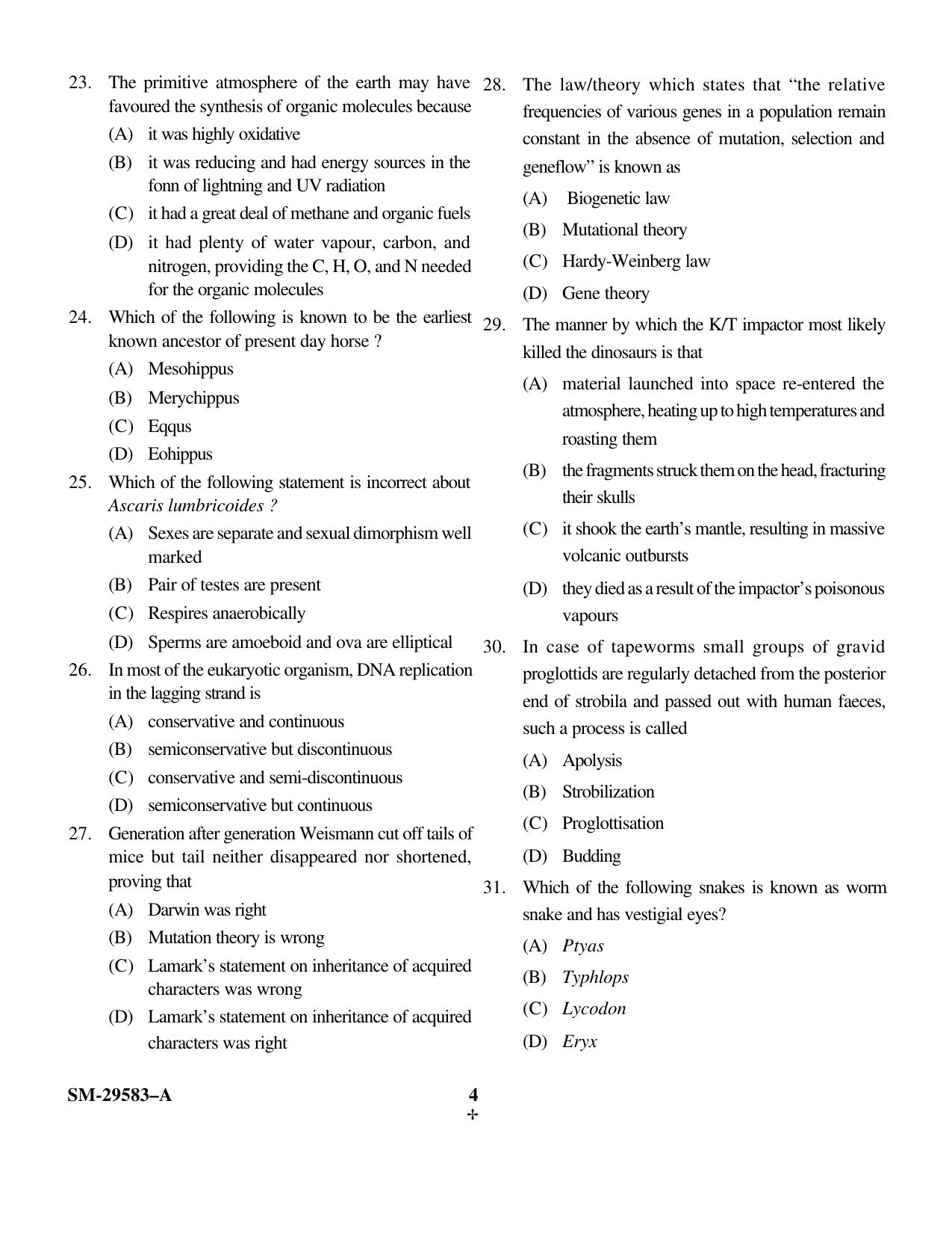 KUET 2023 M.Sc.Zoology Question Paper - Page 4