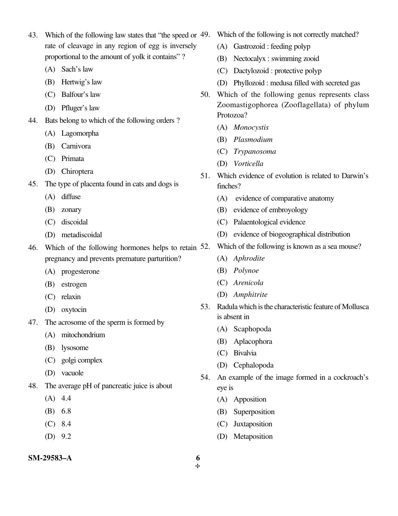KUET 2023 M.Sc.Zoology Question Paper - Page 6