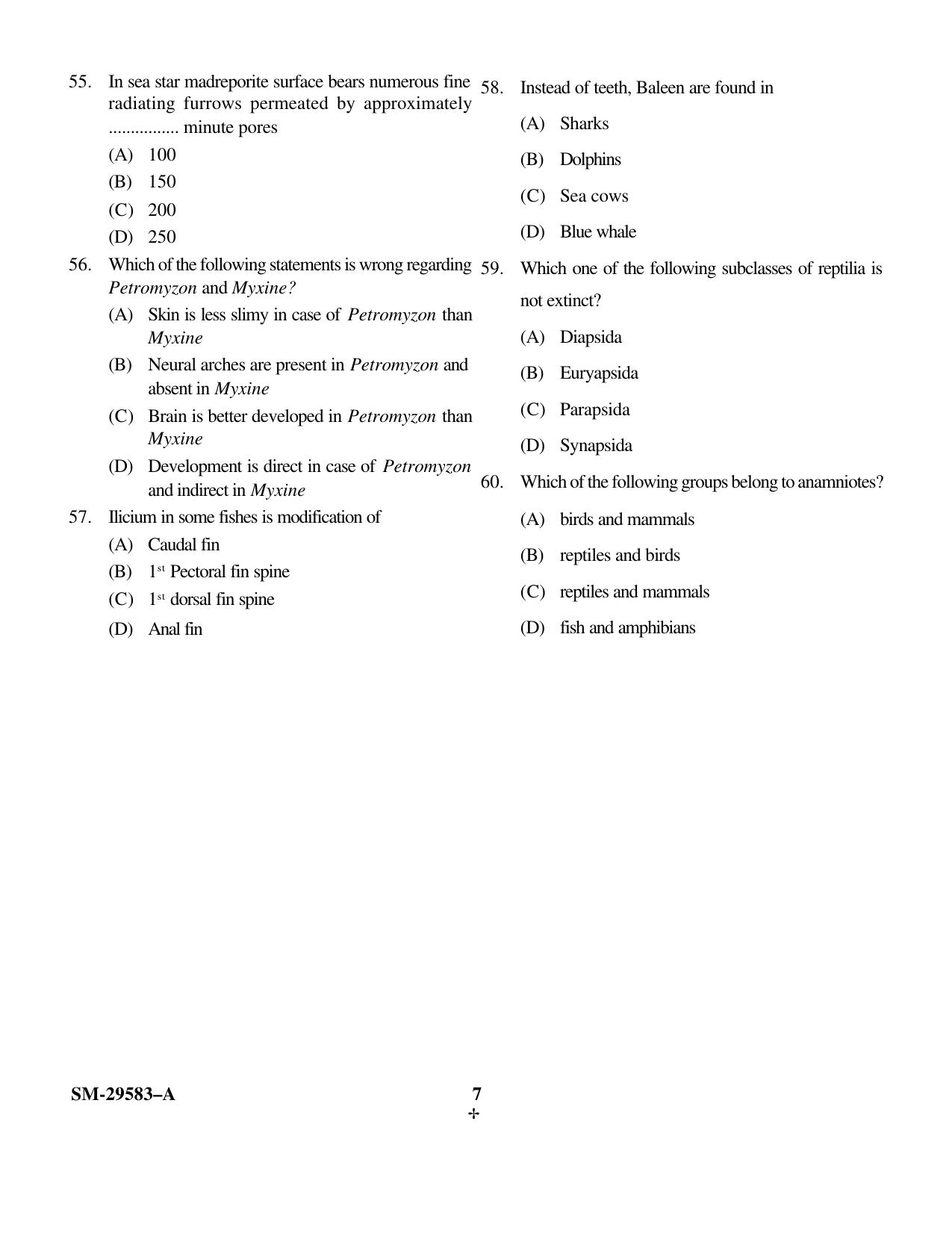 KUET 2023 M.Sc.Zoology Question Paper - Page 7