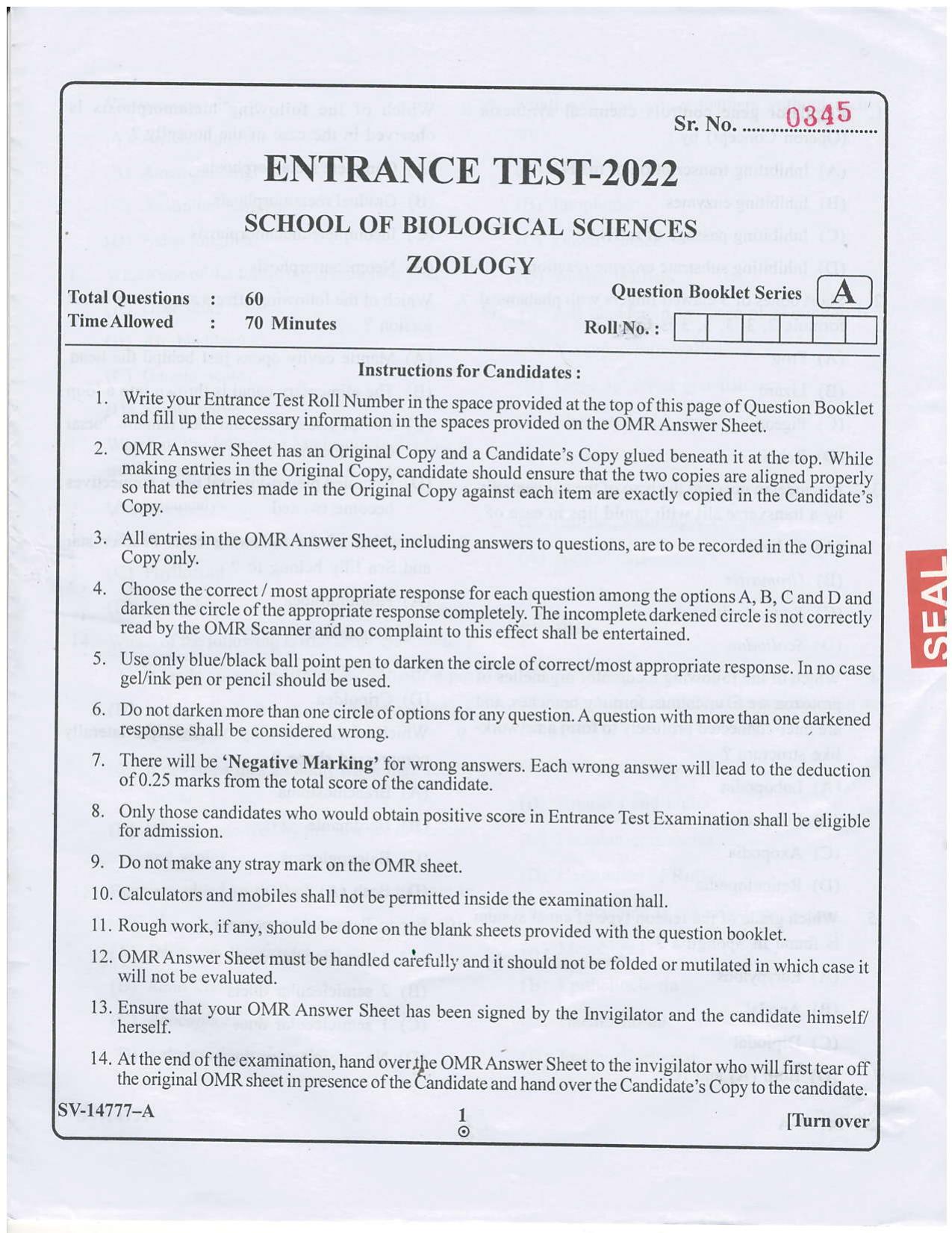 KUET 2023 M.Sc.Zoology Question Paper - Page 9