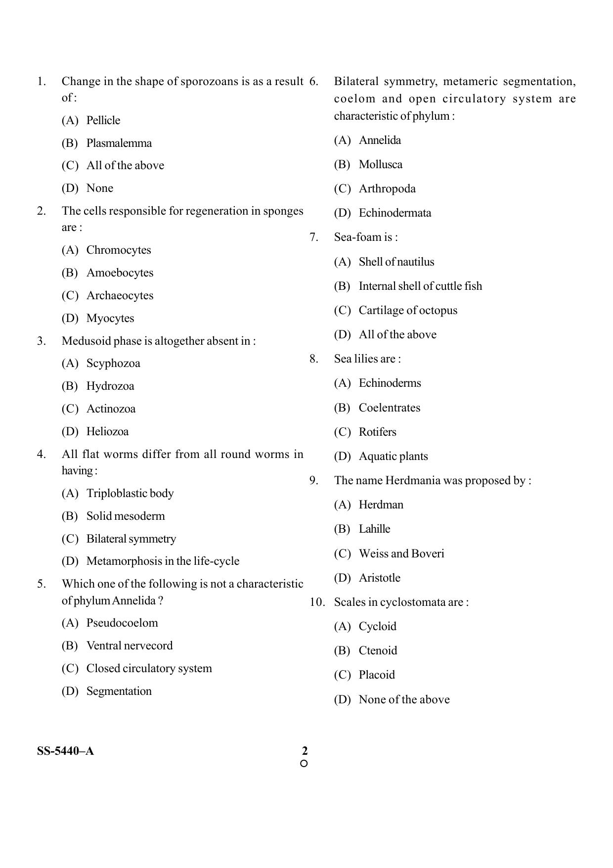 KUET 2023 M.Sc.Zoology Question Paper - Page 17