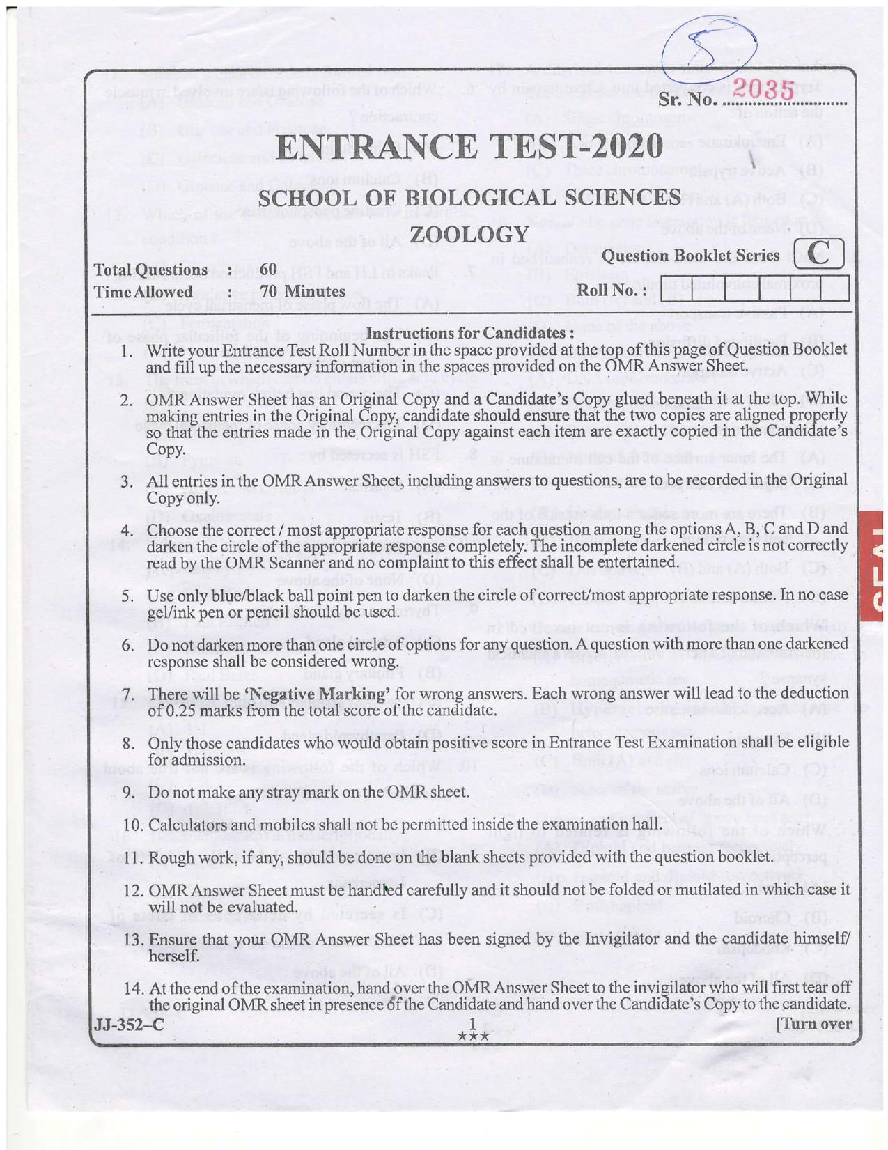 KUET 2023 M.Sc.Zoology Question Paper - Page 24