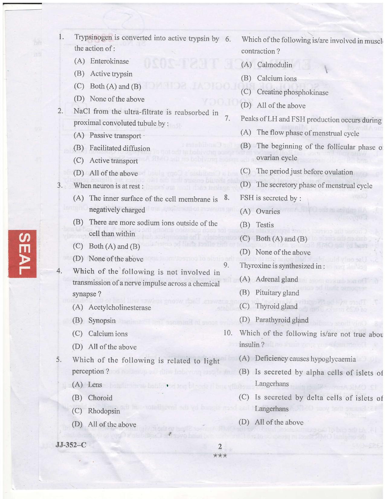 KUET 2023 M.Sc.Zoology Question Paper - Page 25