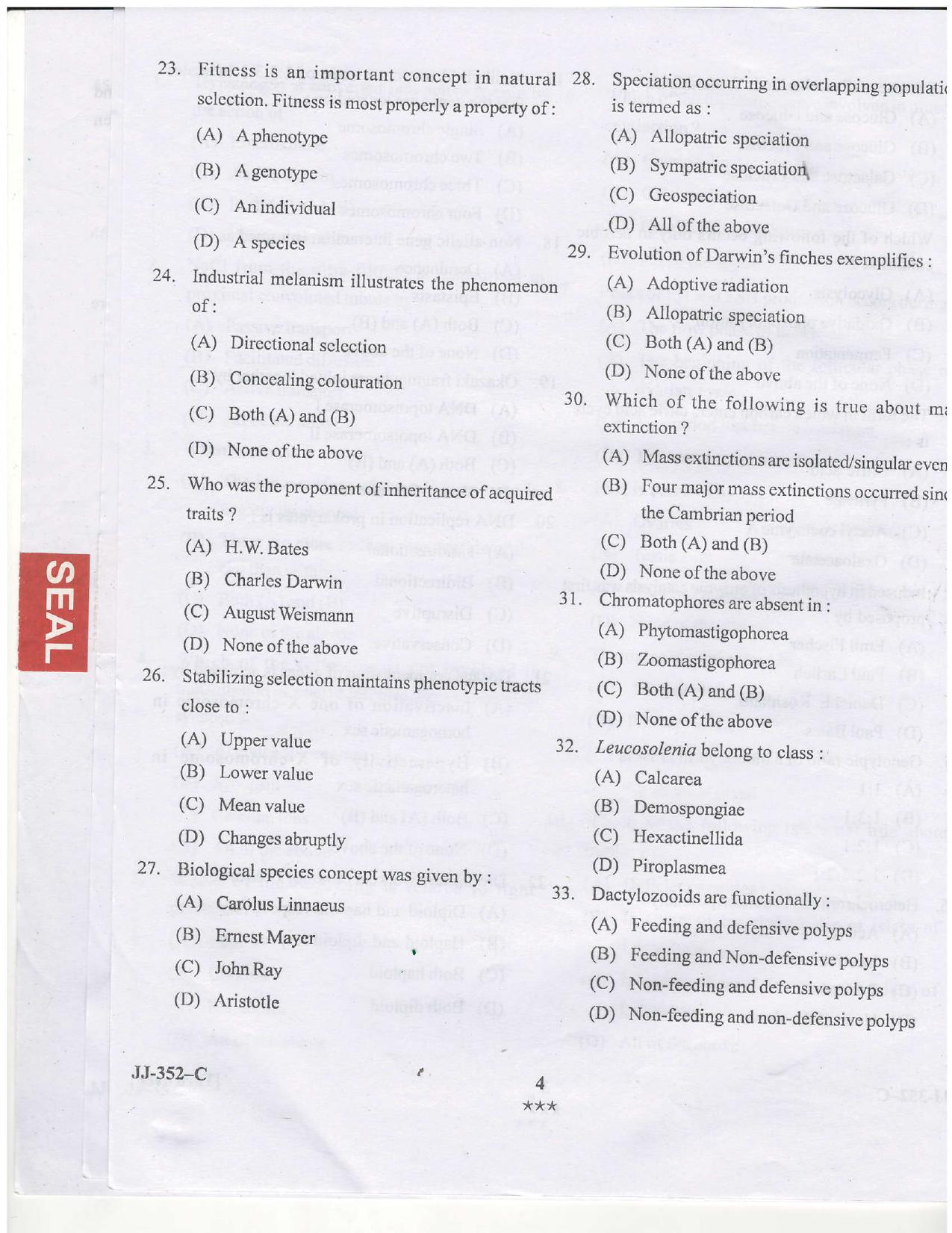 KUET 2023 M.Sc.Zoology Question Paper - Page 27