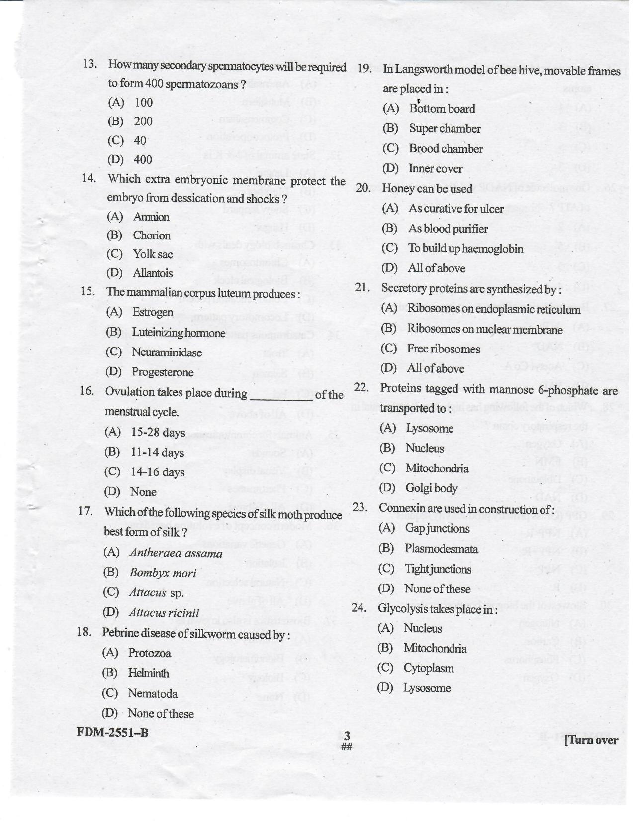 KUET 2023 M.Sc.Zoology Question Paper - Page 38