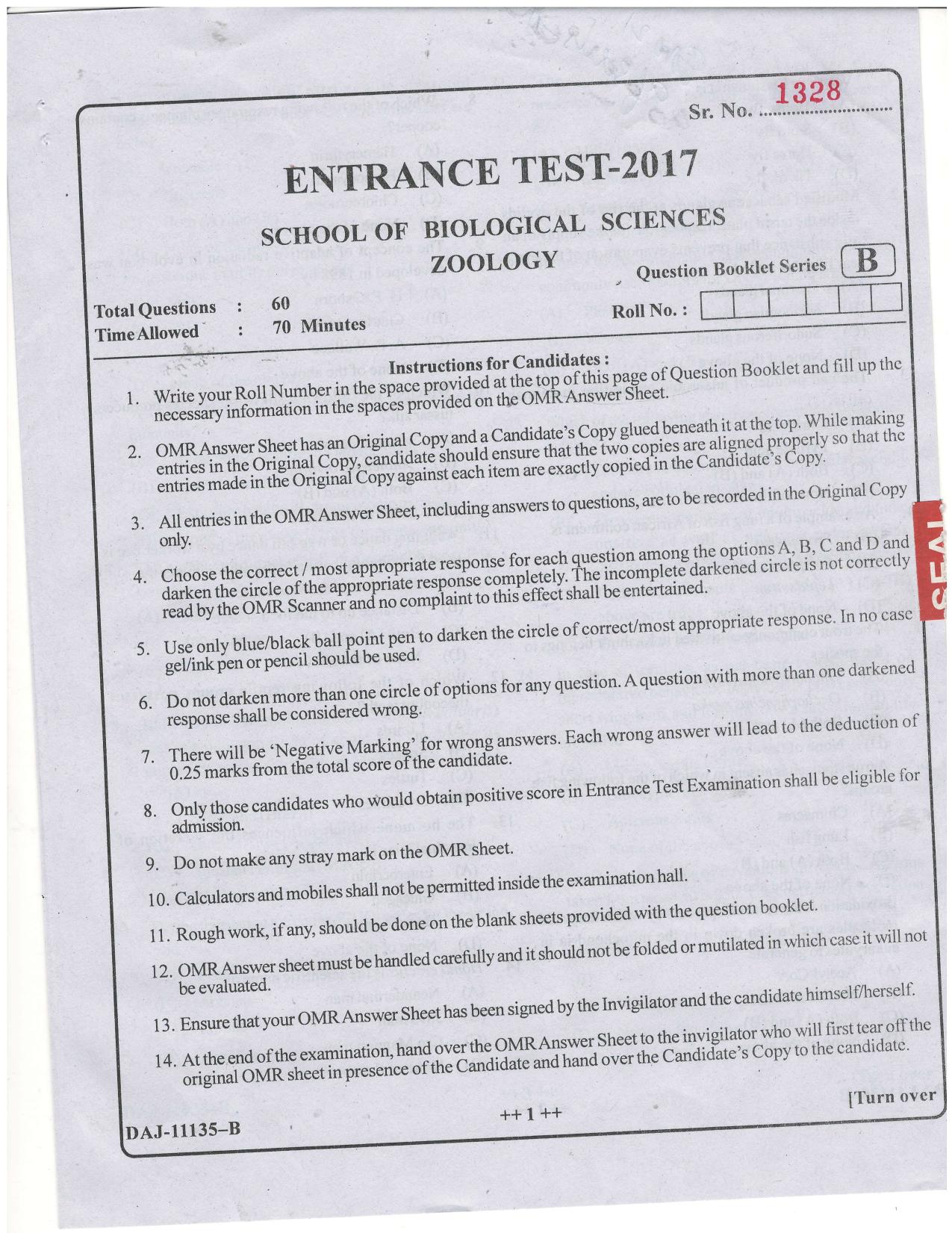 KUET 2023 M.Sc.Zoology Question Paper - Page 42