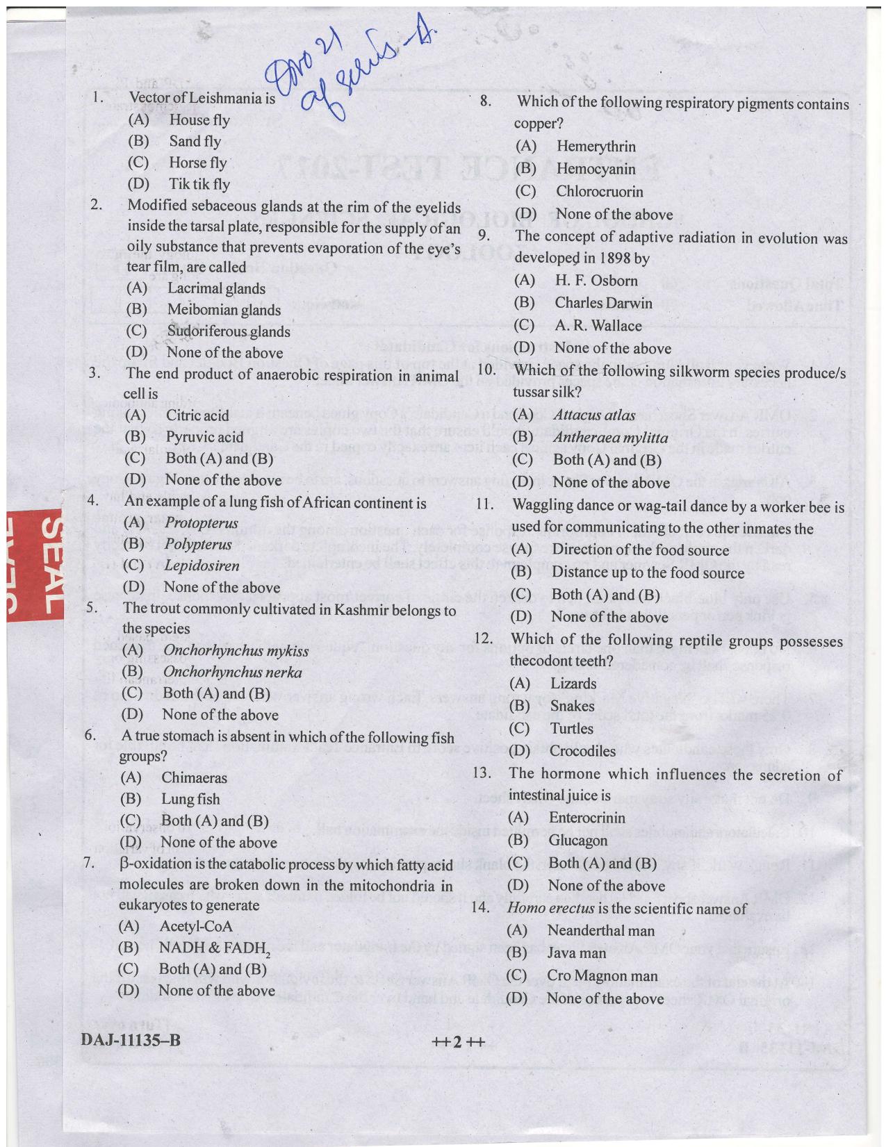 KUET 2023 M.Sc.Zoology Question Paper - Page 43
