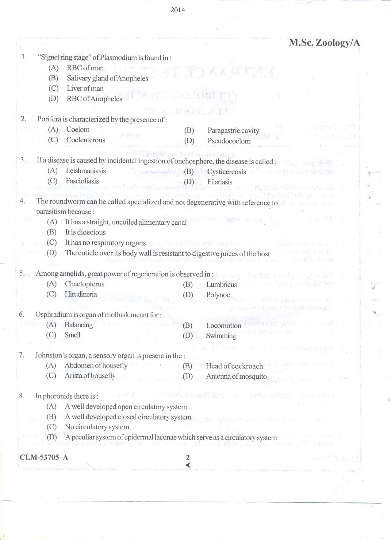 KUET 2023 M.Sc.Zoology Question Paper - Page 58