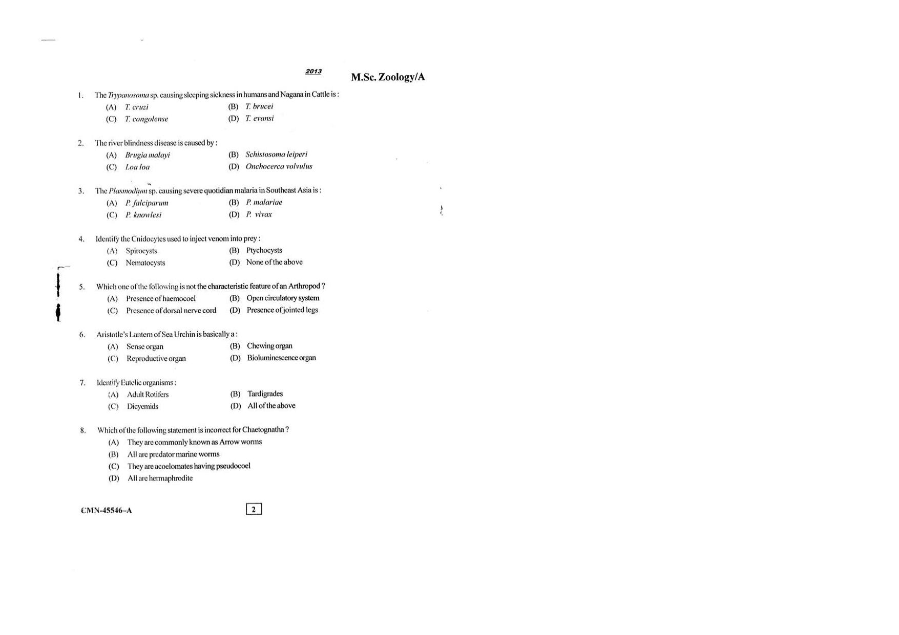 KUET 2023 M.Sc.Zoology Question Paper - Page 66