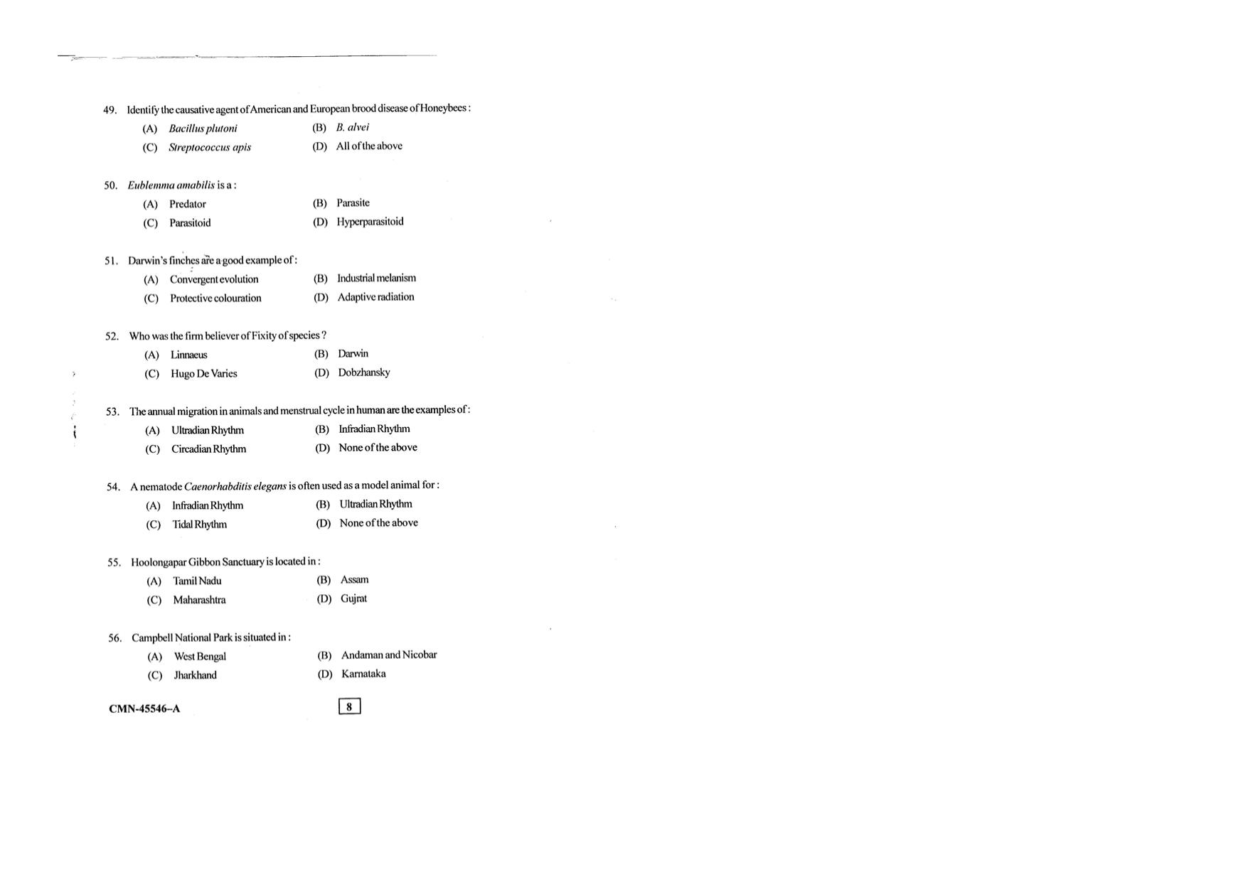 KUET 2023 M.Sc.Zoology Question Paper - Page 72