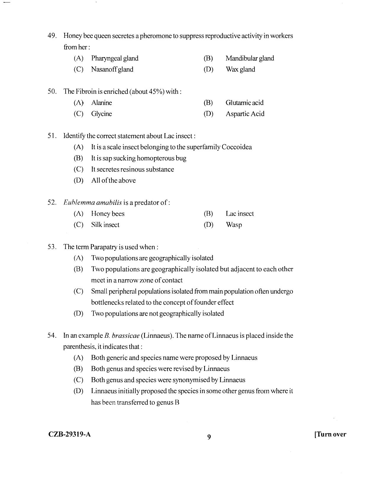 KUET 2023 M.Sc.Zoology Question Paper - Page 81