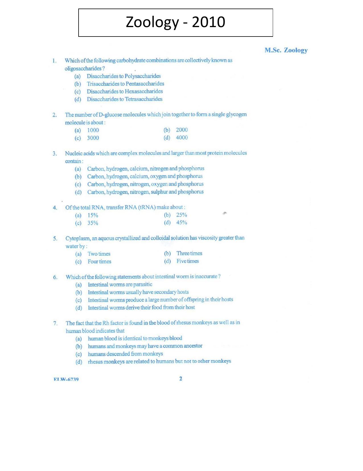 KUET 2023 M.Sc.Zoology Question Paper - Page 83