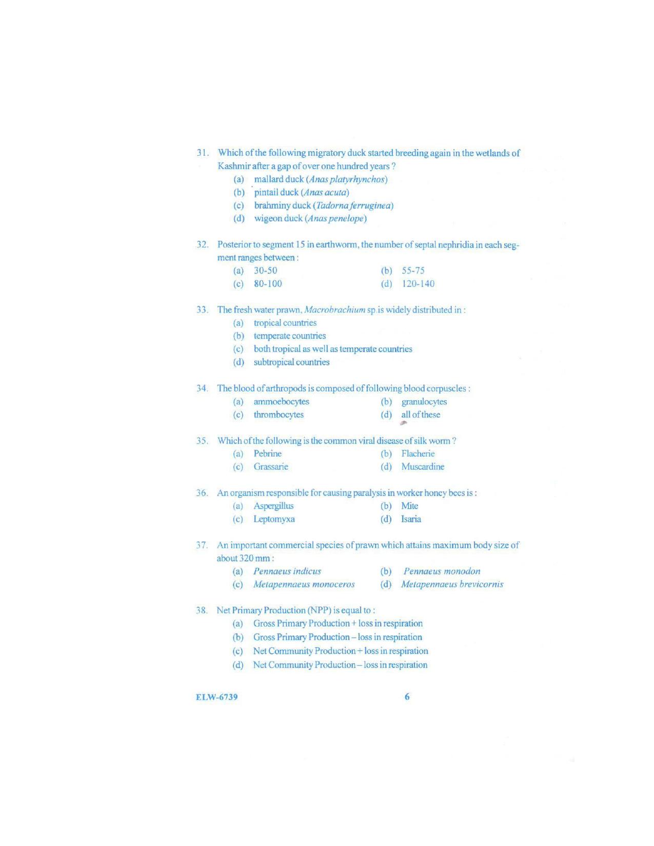 KUET 2023 M.Sc.Zoology Question Paper - Page 87