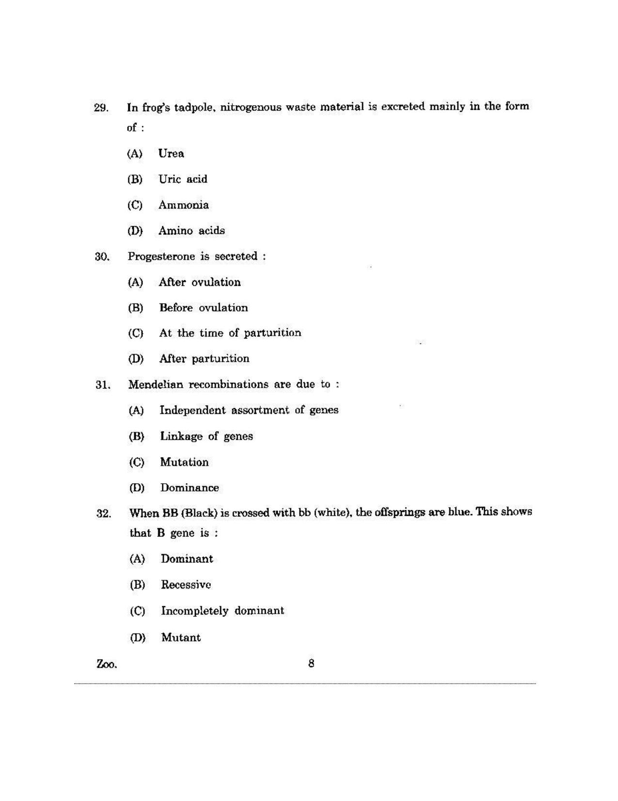 KUET 2023 M.Sc.Zoology Question Paper - Page 110