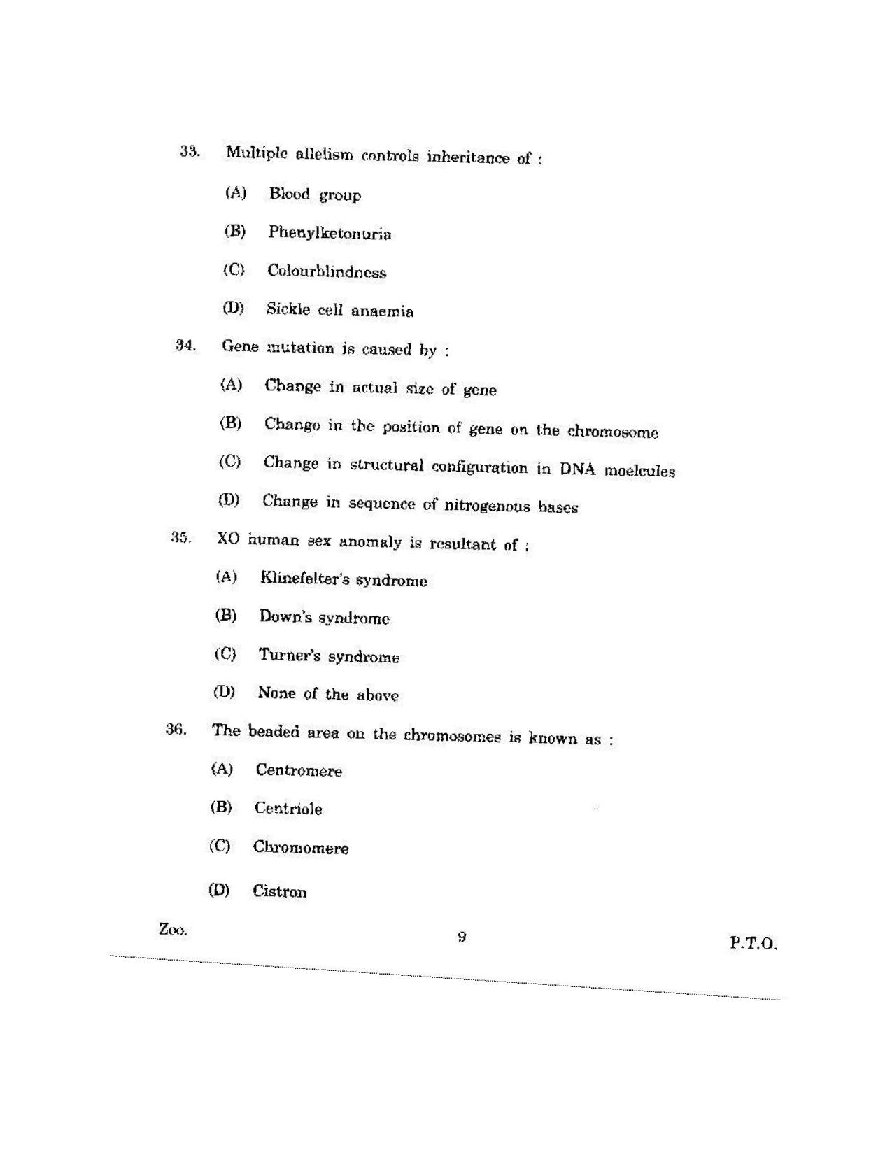 KUET 2023 M.Sc.Zoology Question Paper - Page 111