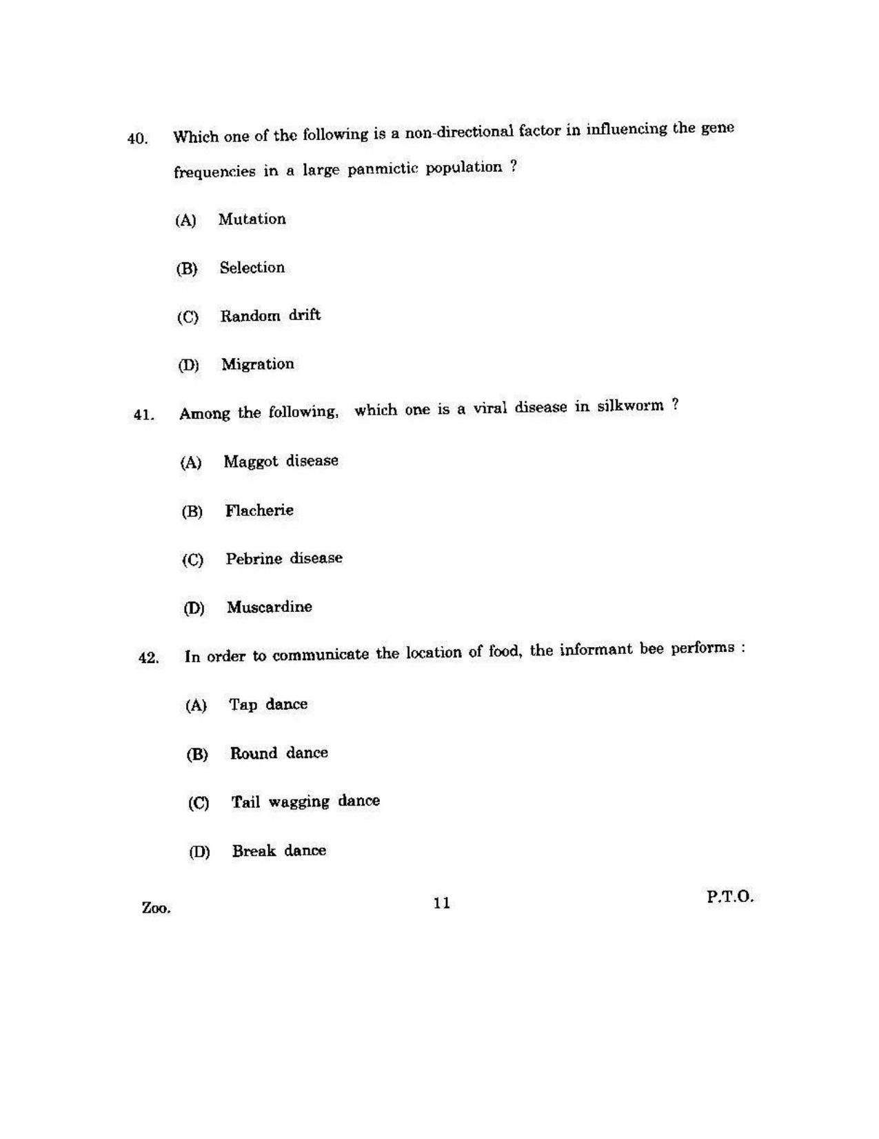 KUET 2023 M.Sc.Zoology Question Paper - Page 113