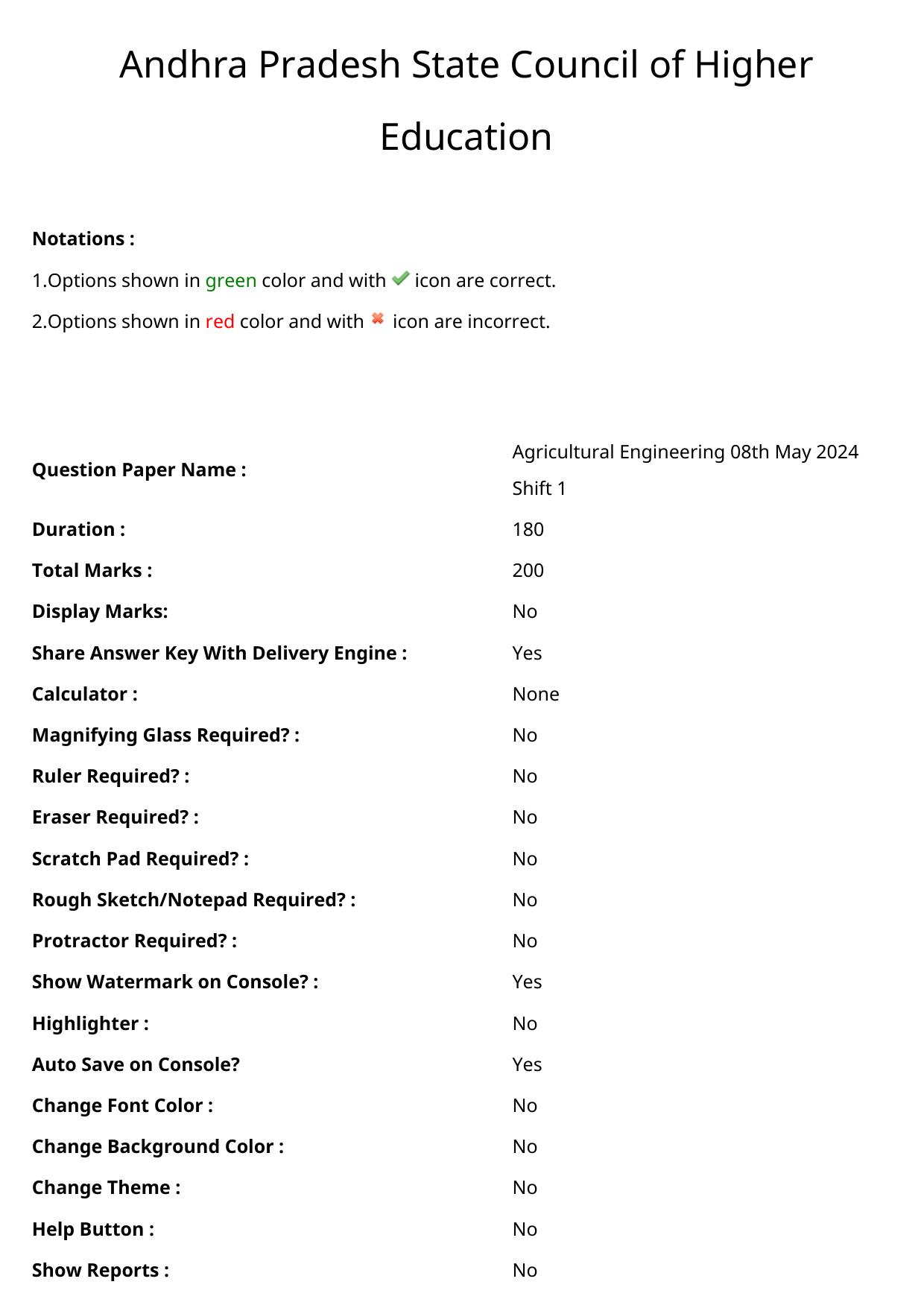 AP ECET 2024 Agricultural Engineering 08th May 2024 (Shift 1) Question Paper wth Key - Page 1