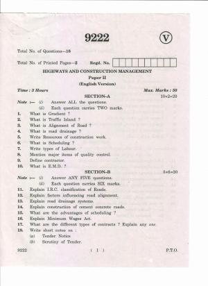AP Inter 2nd Year Highways and Construction Management-II March-2019-Vocational Question Paper