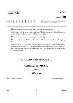 CBSE Class 10 049 Carnatic Music Vocal (Theory) 2016 Question Paper
