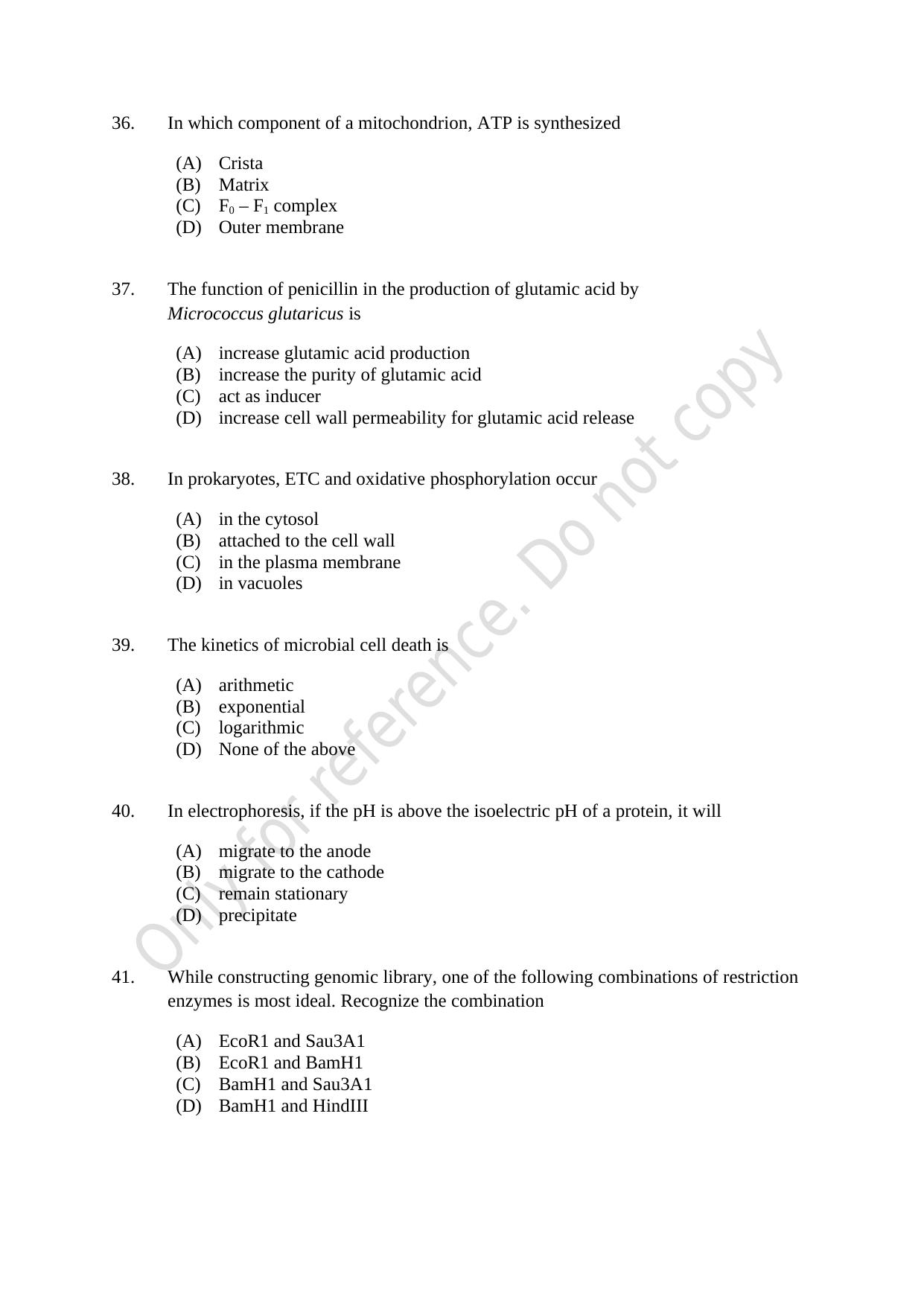 CUSAT CAT 2021 Microbiology Question Paper - Page 7