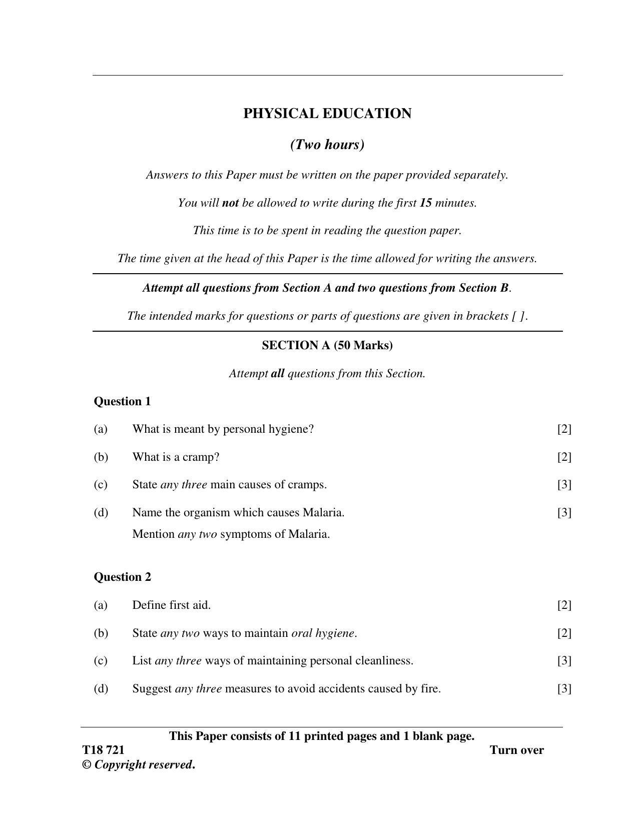 ICSE Class 10 Physical Education 2018 Question Paper - Page 1