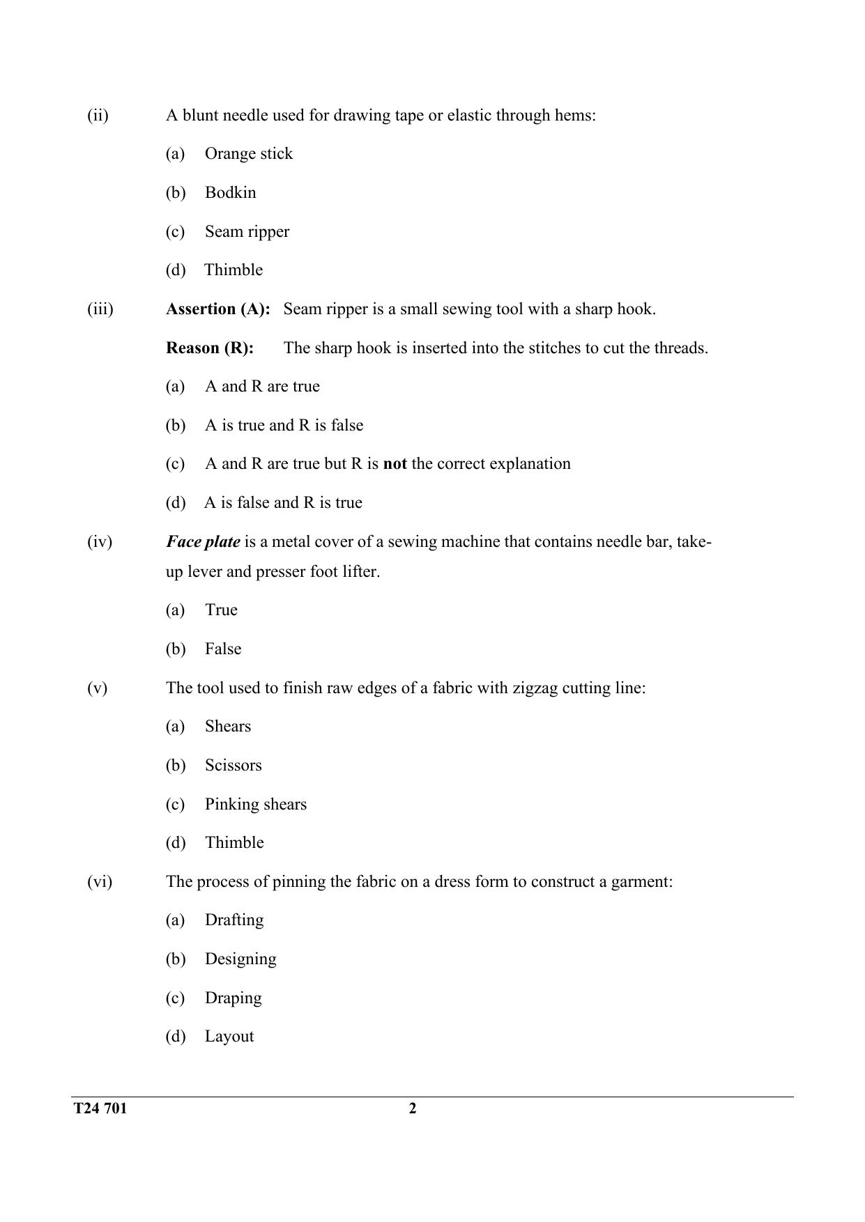 ICSE Class 10 Fashion Designing 2024 Question Paper - Page 2