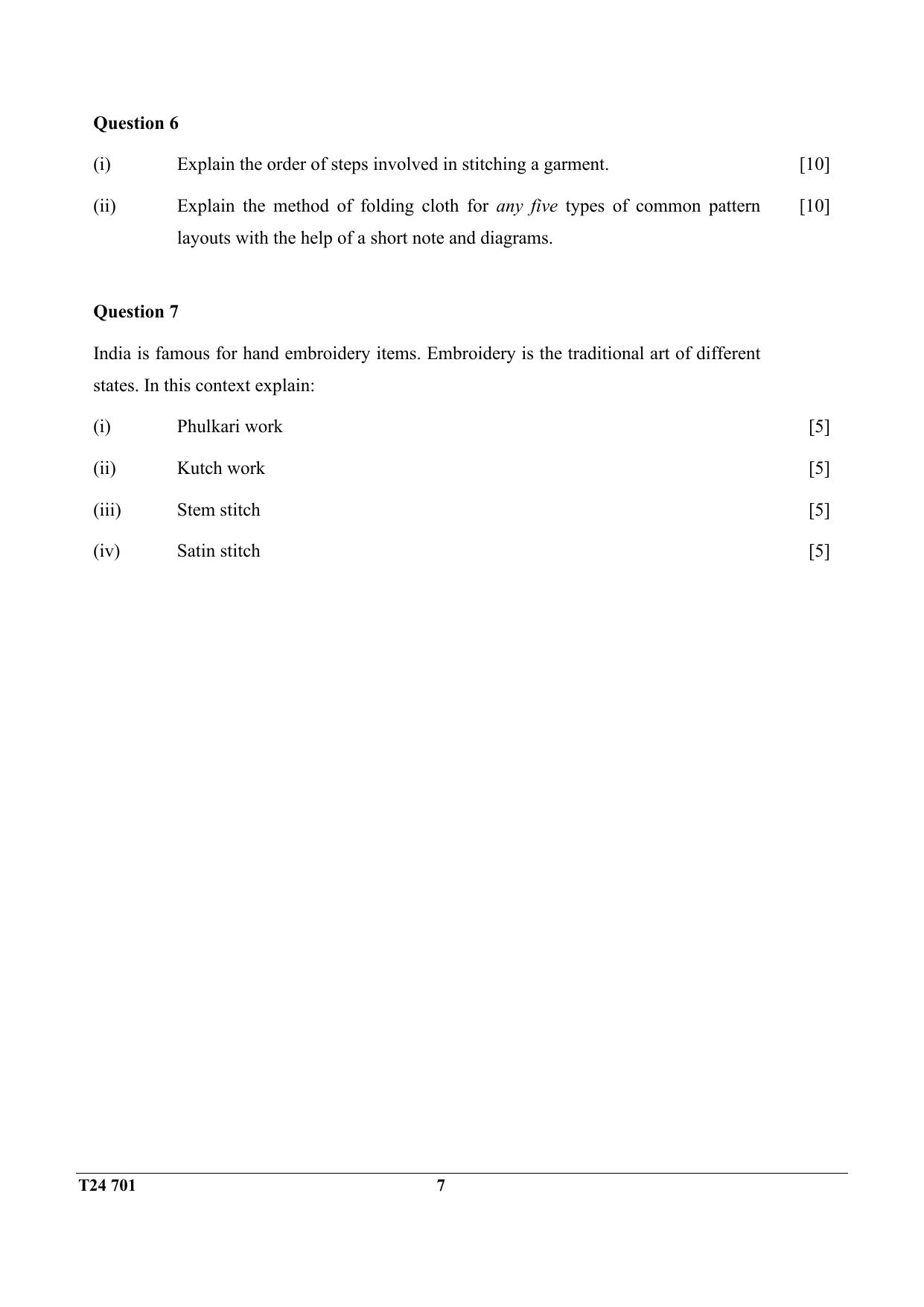 ICSE Class 10 Fashion Designing 2024 Question Paper - Page 7