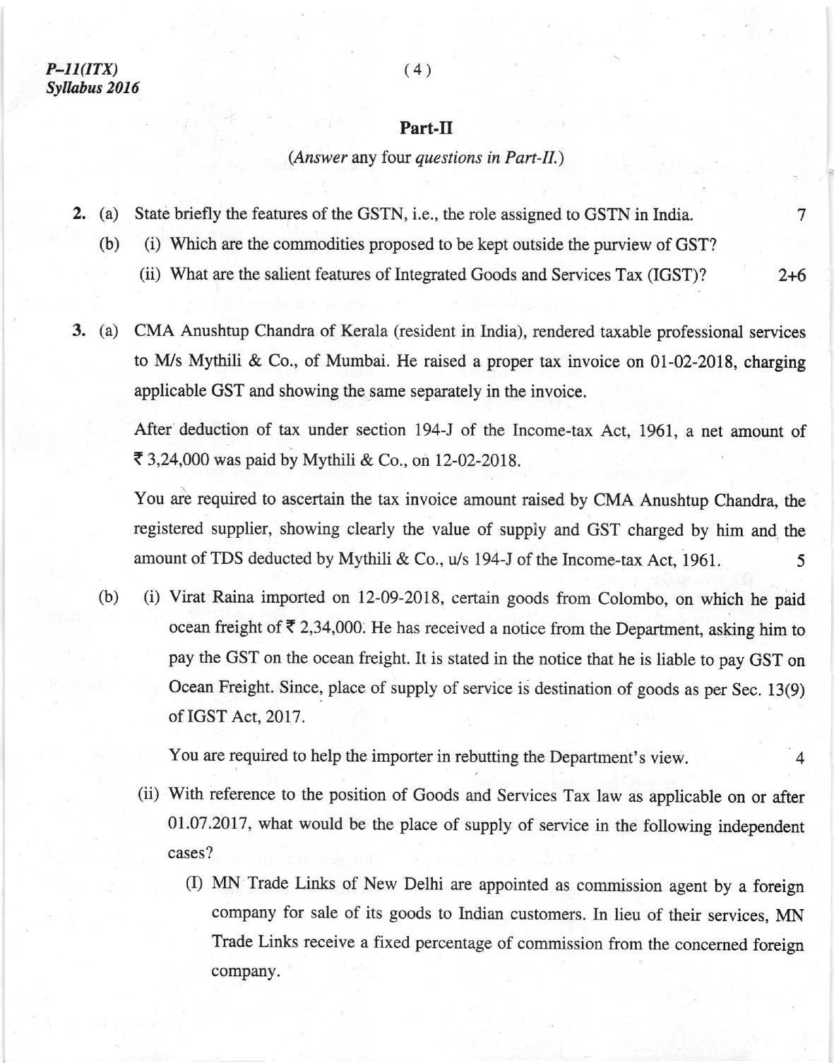 ICMAI Dec 2018 Indirect Taxation Question Paper - Page 4